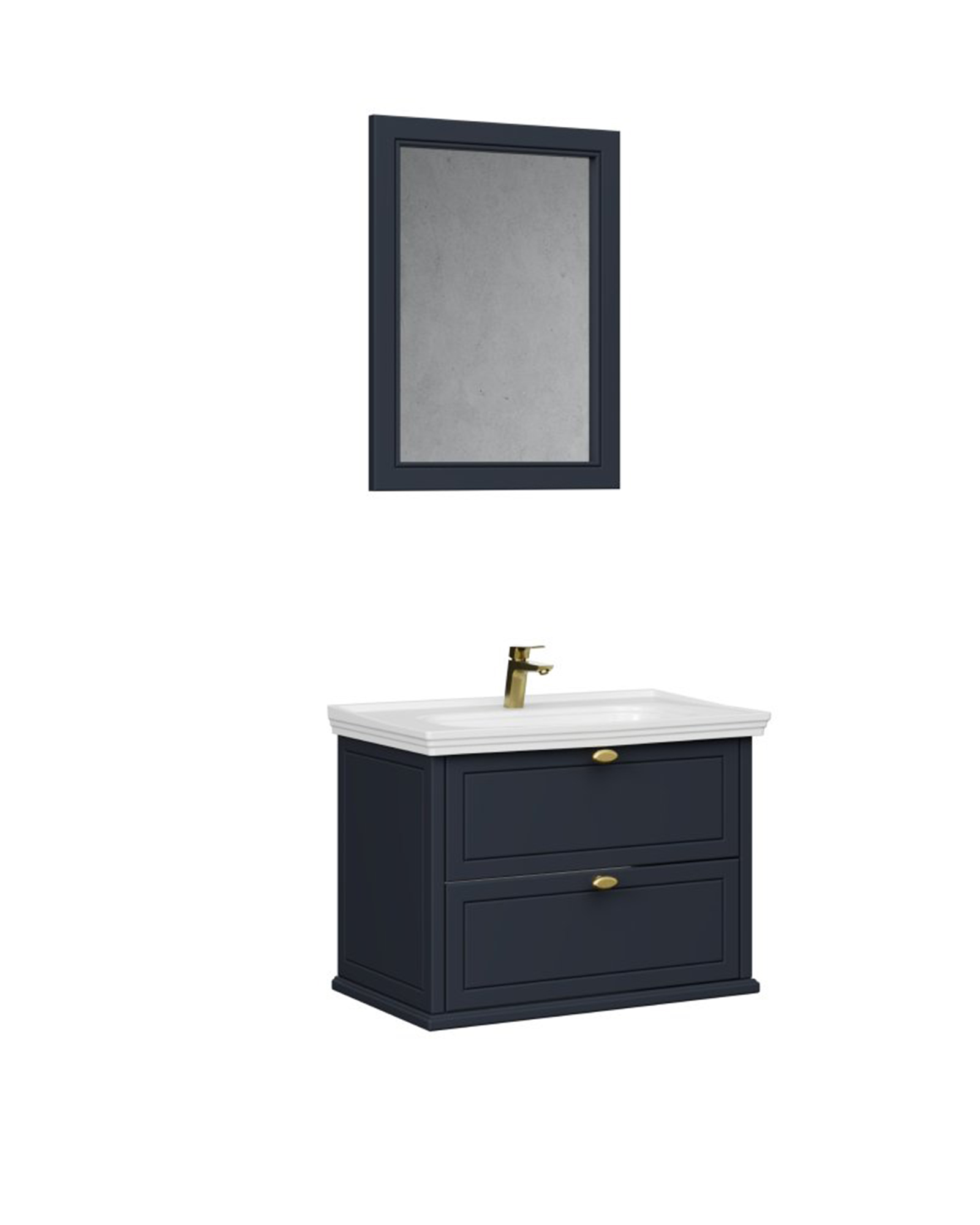 Antik İki Çekmeceli 80 Cm Antrasit Lavabo Dolabı İkili Set