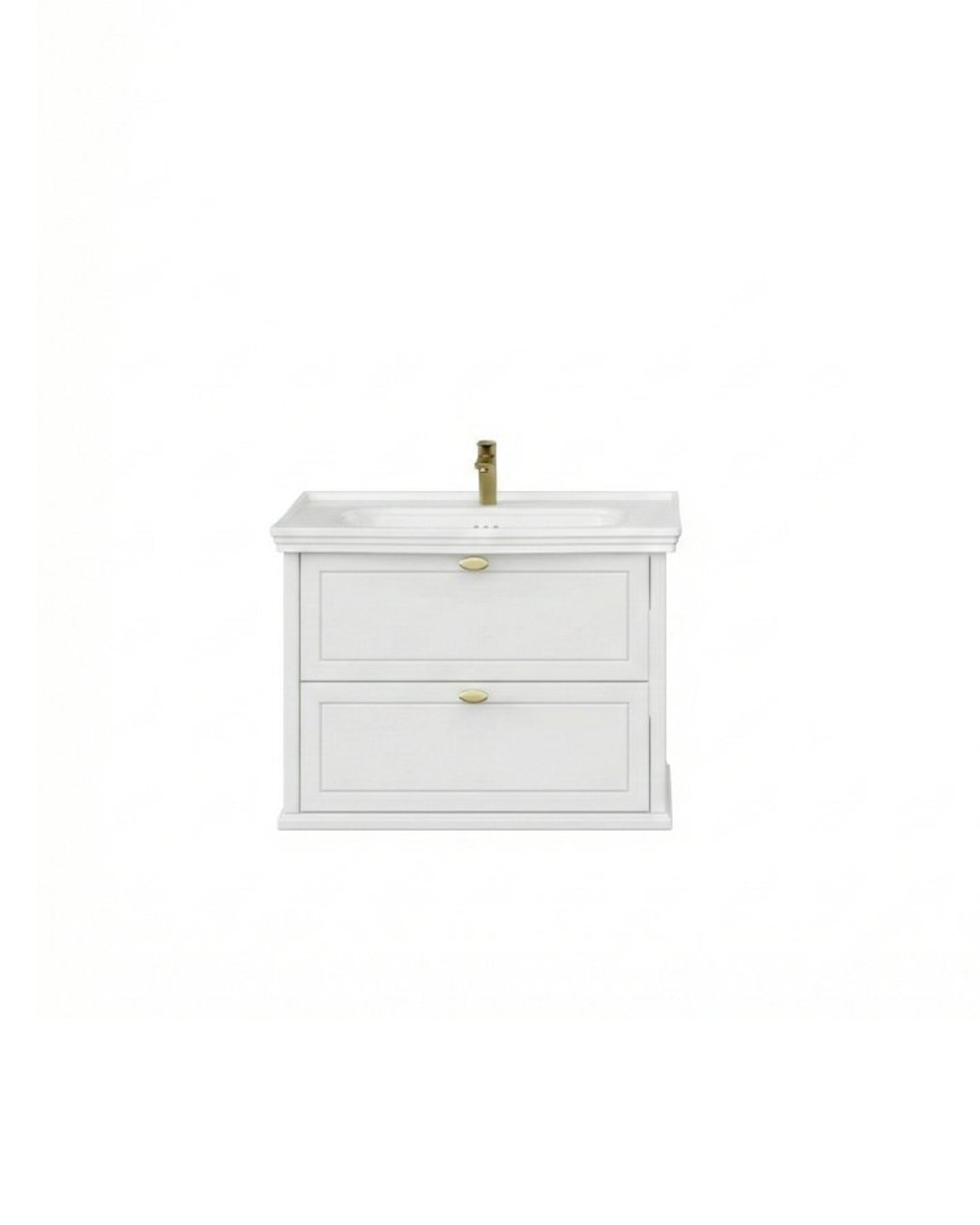 Antik İki Çekmeceli 80 Cm Beyaz Lavabo Dolabı İkili Set