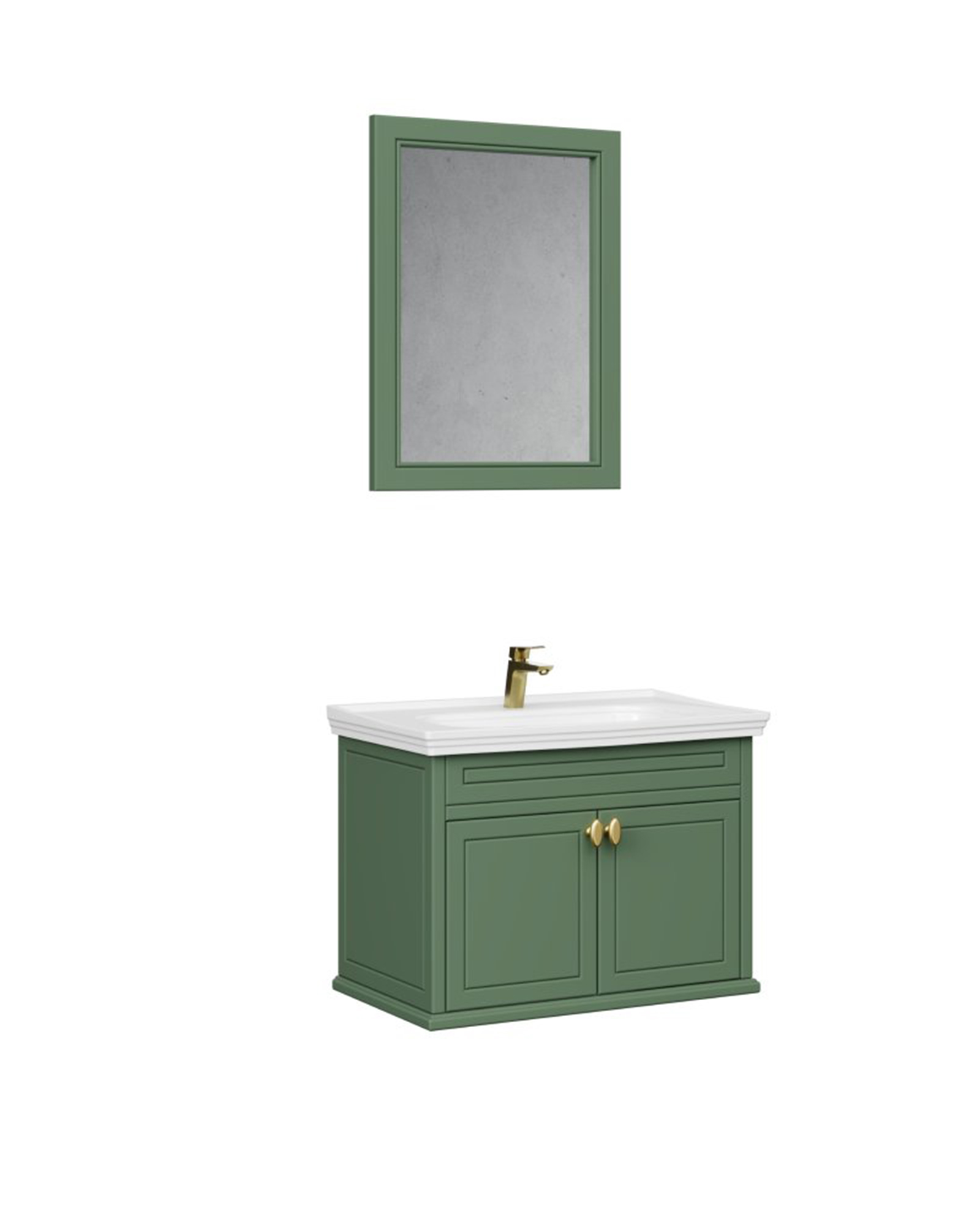 Antik Kapaklı 80 Cm Zeytuni Lavabo Dolabı İkili Set