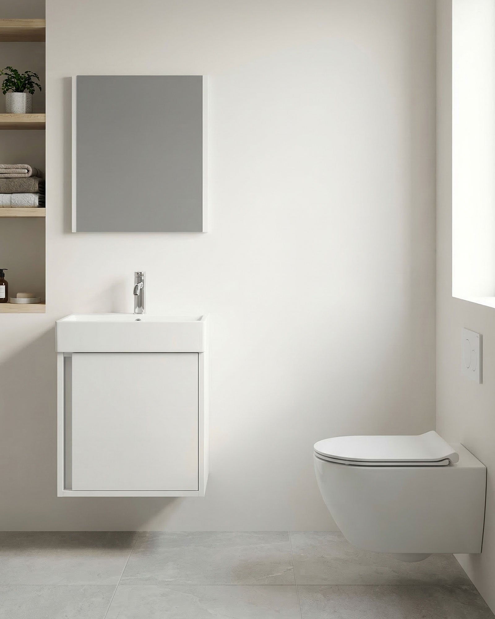 Vasa Kapaklı 50 Cm Beyaz Lavabo Dolabı İkili Set