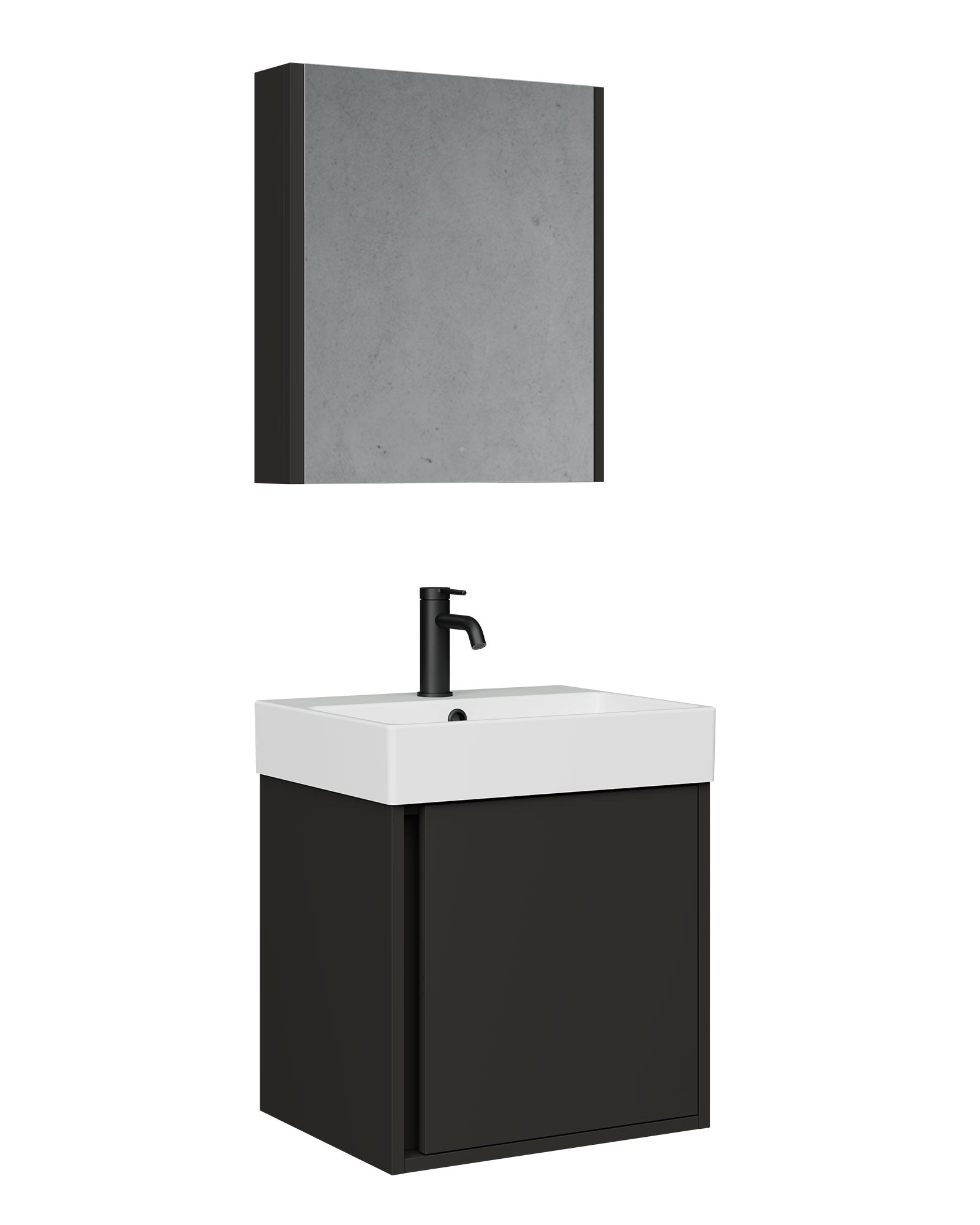 Vasa Kapaklı 50 Cm Antrasit LAvabo Dolabı Üçlü Set