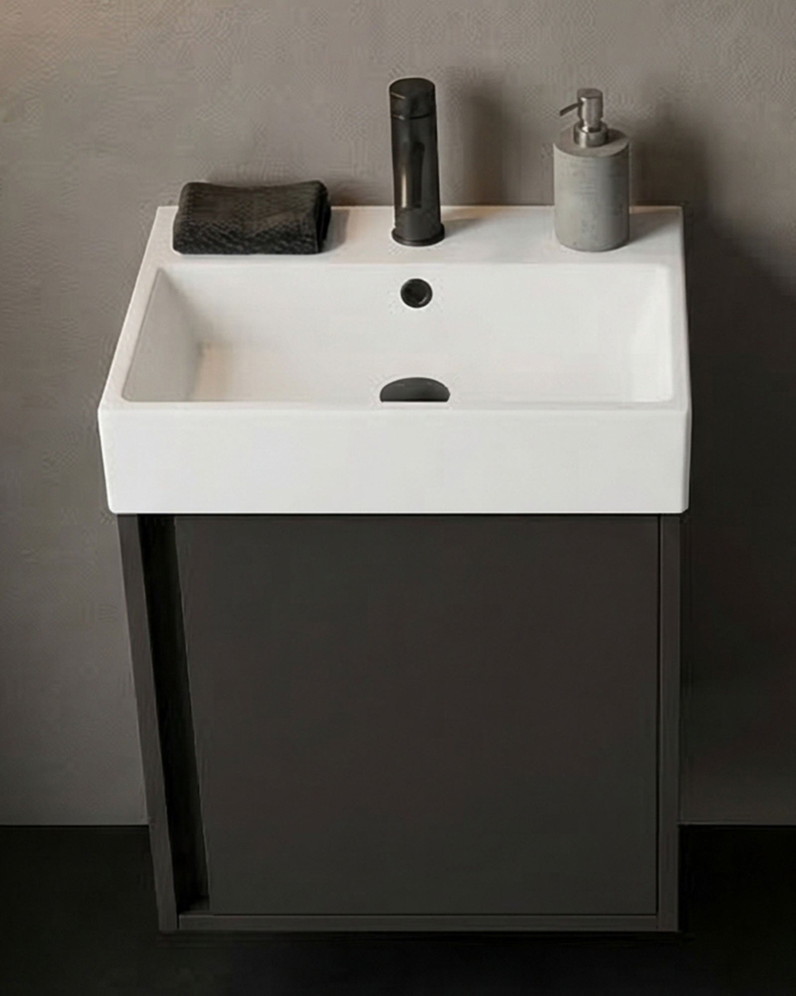Vasa Kapaklı 50 Cm Antrasit LAvabo Dolabı Üçlü Set