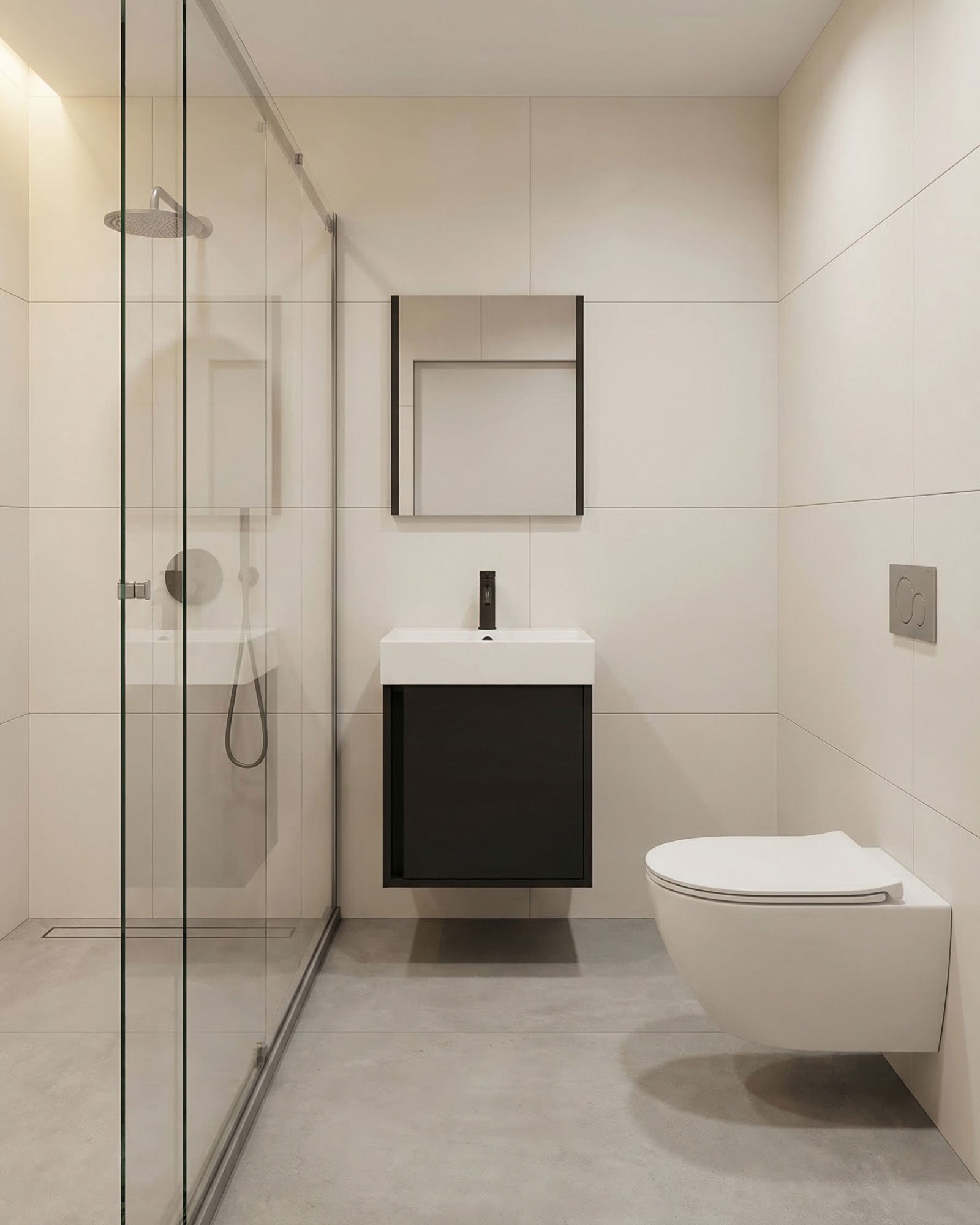 Vasa Kapaklı 50 Cm Antrasit LAvabo Dolabı Üçlü Set