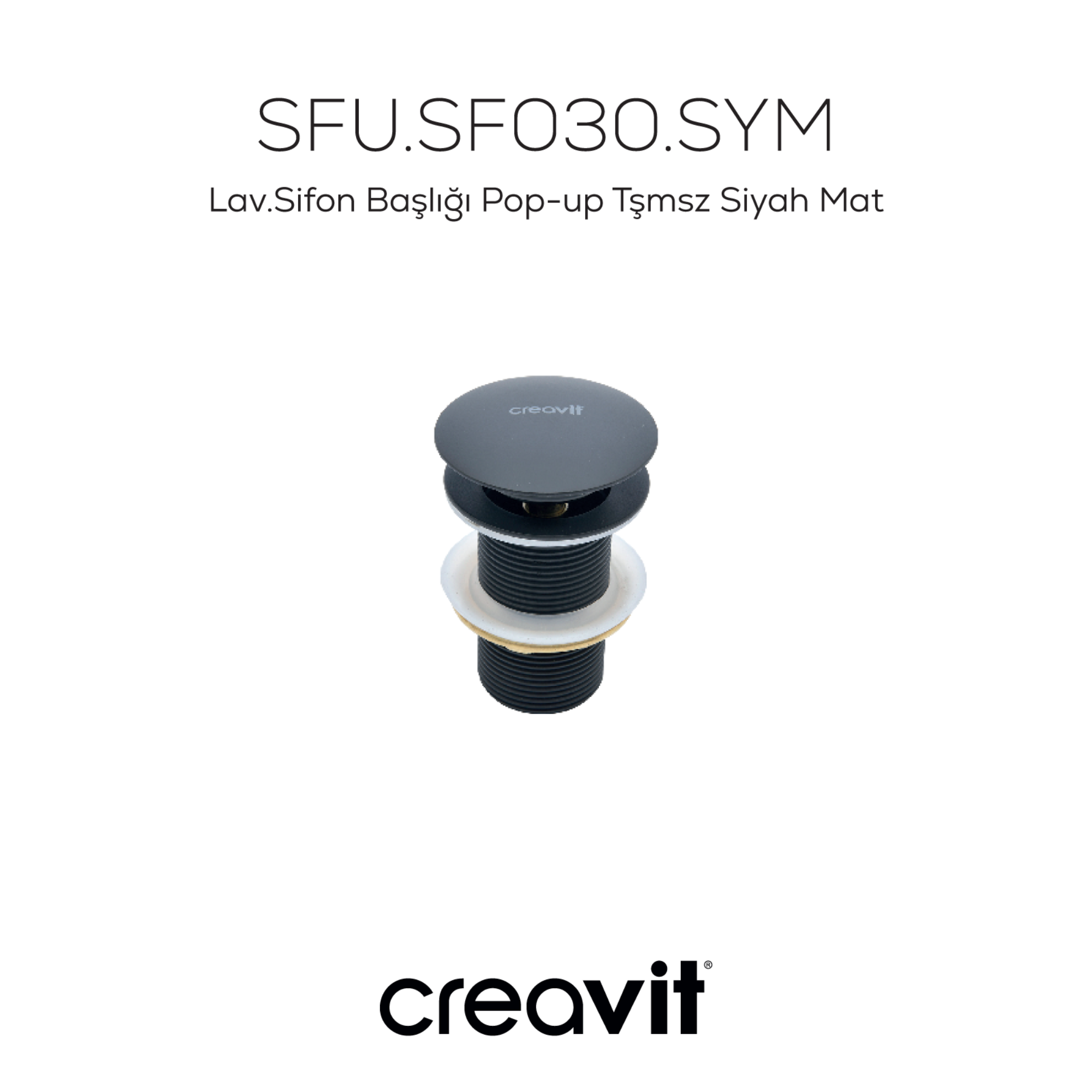 Sink Siphon Head Pop-Up Non-Overflow Matte Black