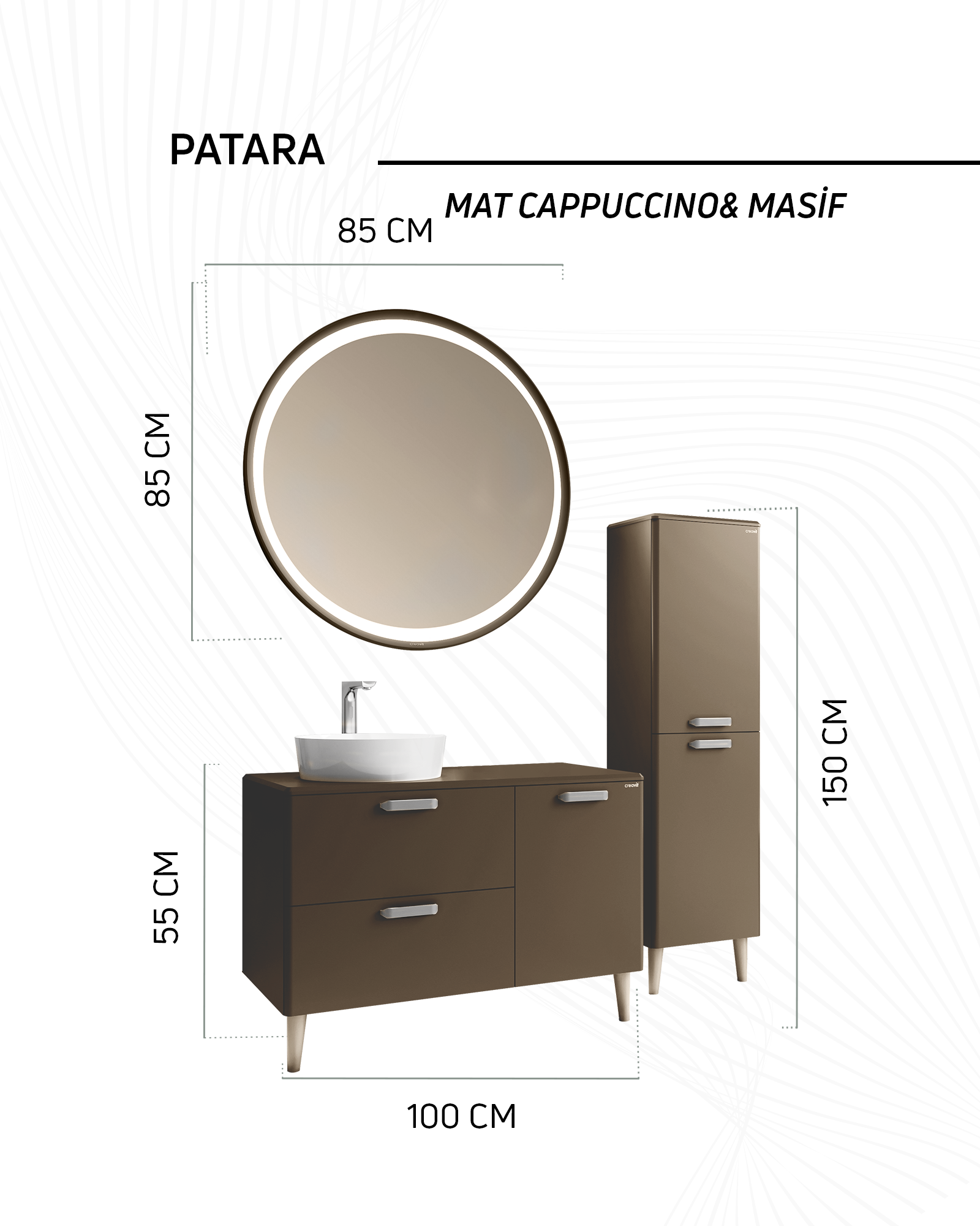 Patara Boy Dolabı 147cm Mat Cappuccino