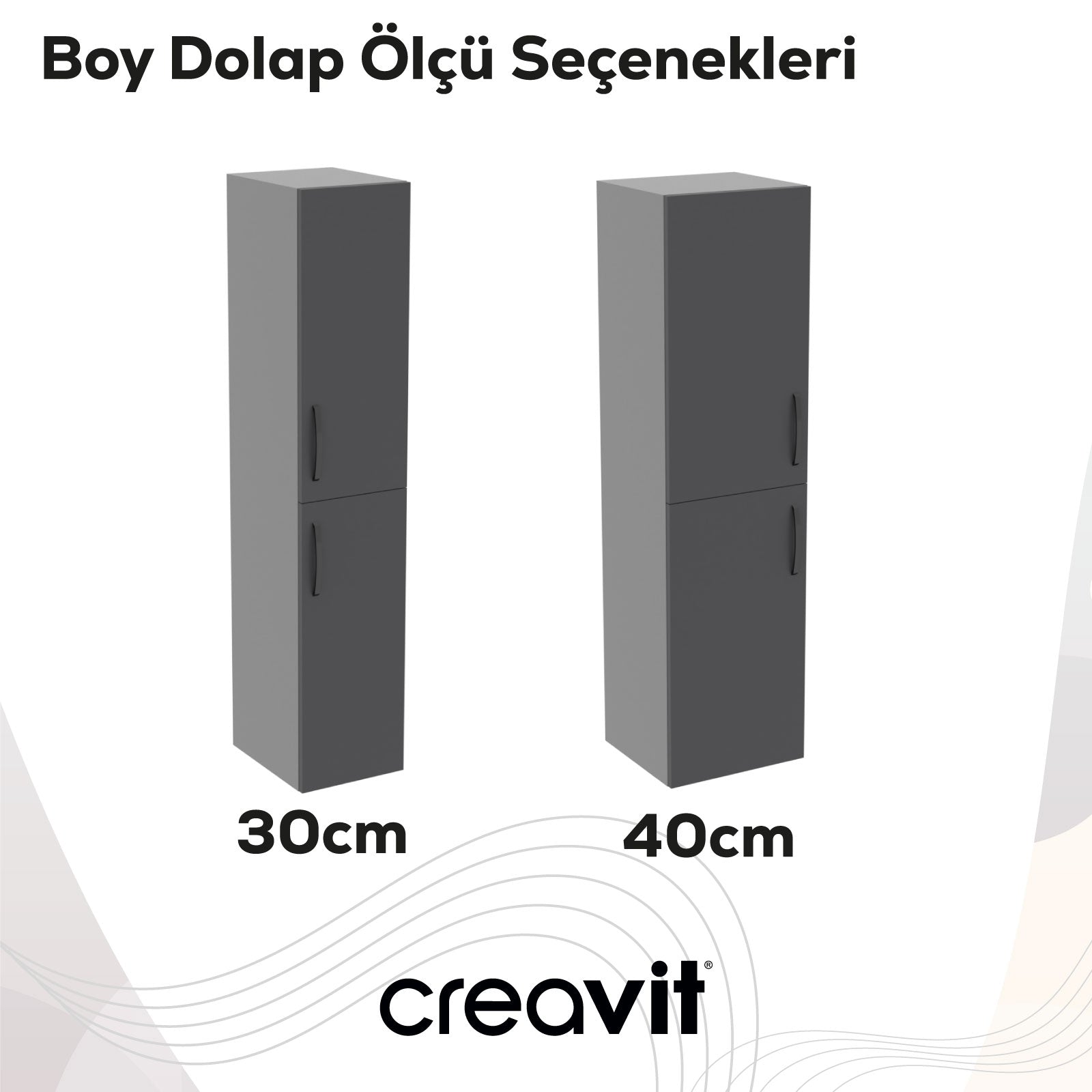 D10 30 cm Sağ Boy Dolabı Gri Melamin Gövde Lake Kapak - Creavit | Banyo Bu Tarafta