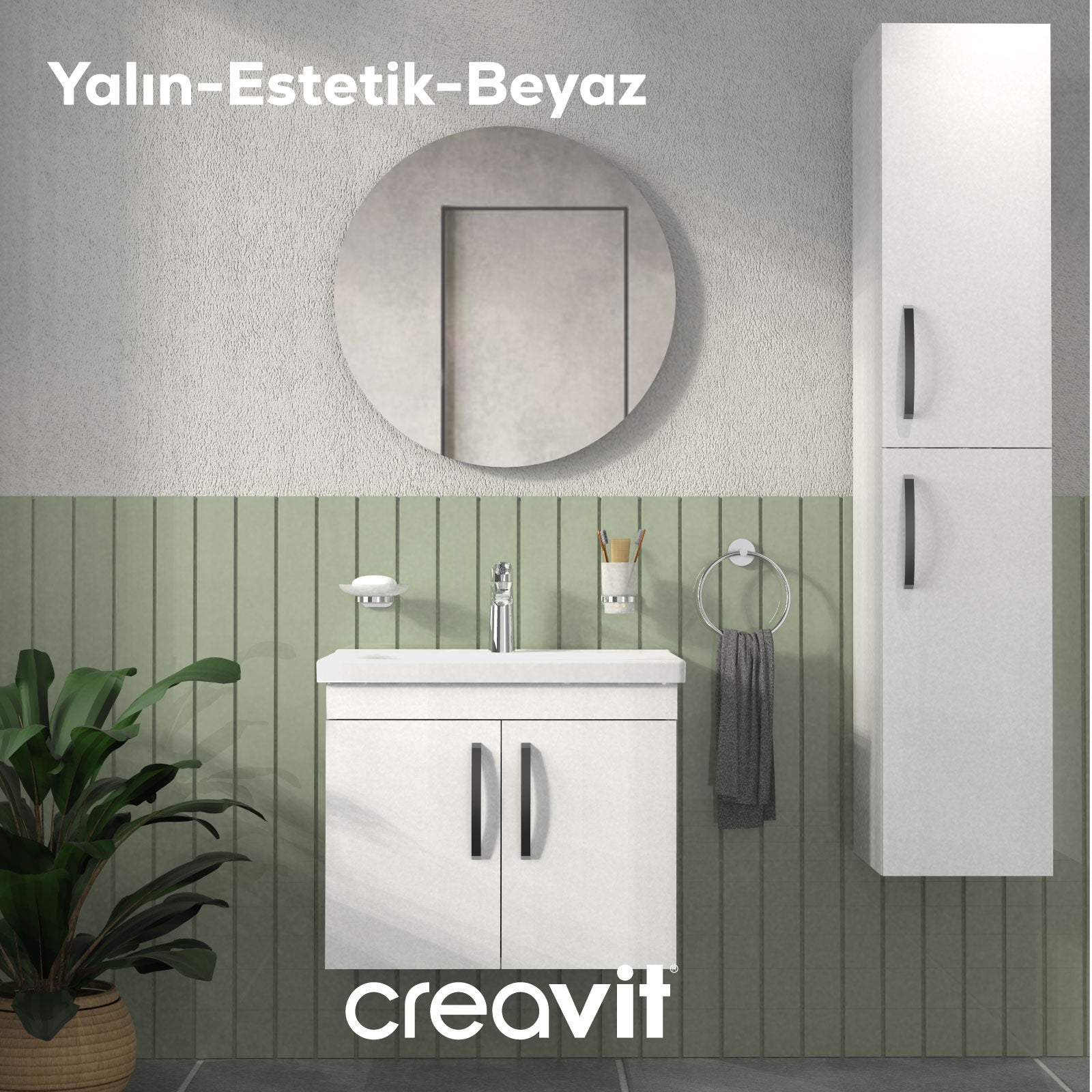 D10 Next Lavabo Dolabı Kapaklı 80 cm Beyaz Gövde - Creavit | Banyo Bu Tarafta