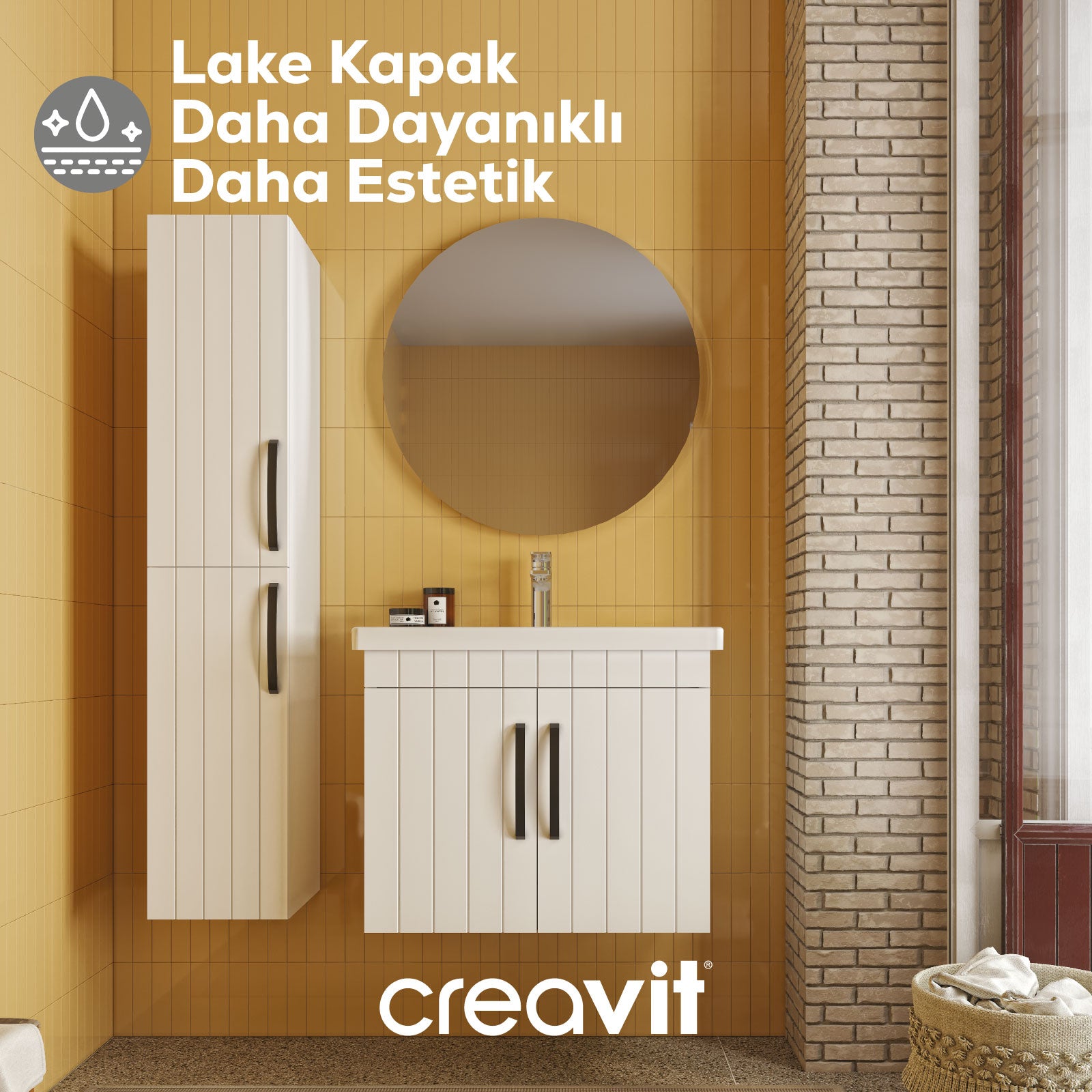D10 Eksen Lavabo Dolabı Kapaklı 65 cm Beyaz Gövde Lake Kapak - Creavit | Banyo Bu Tarafta