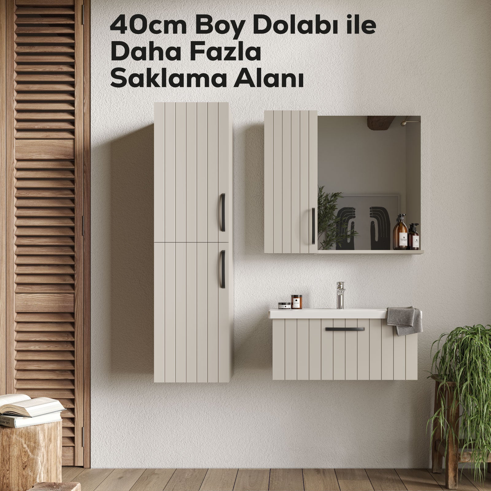 D10 40 cm Sol Boy Dolabı Gri Melamin Gövde Lake Kapak - Creavit | Banyo Bu Tarafta