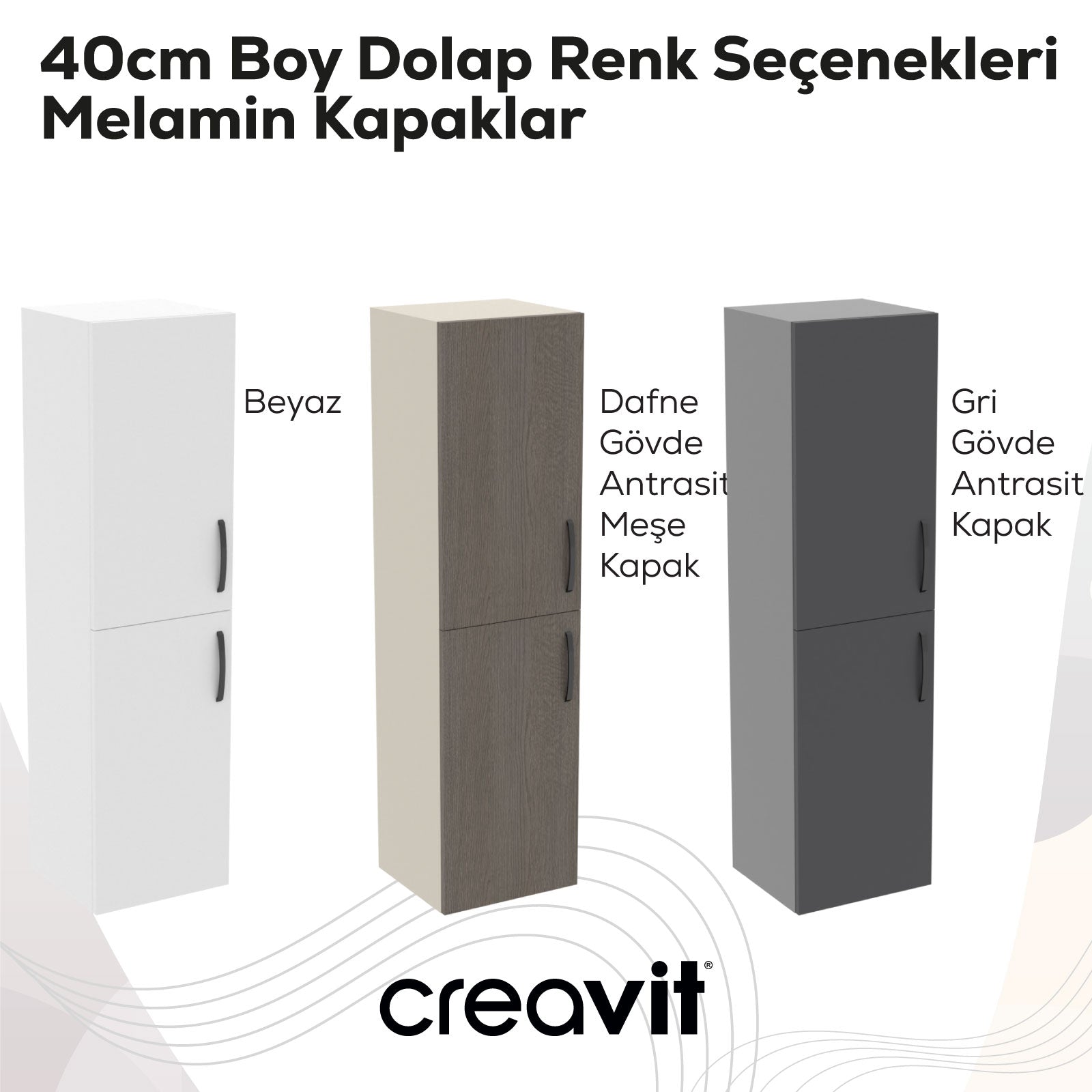 D10 40 cm Sol Boy Dolabı Dafne Melamin Gövde Antrasit Meşe Kapak - Creavit | Banyo Bu Tarafta