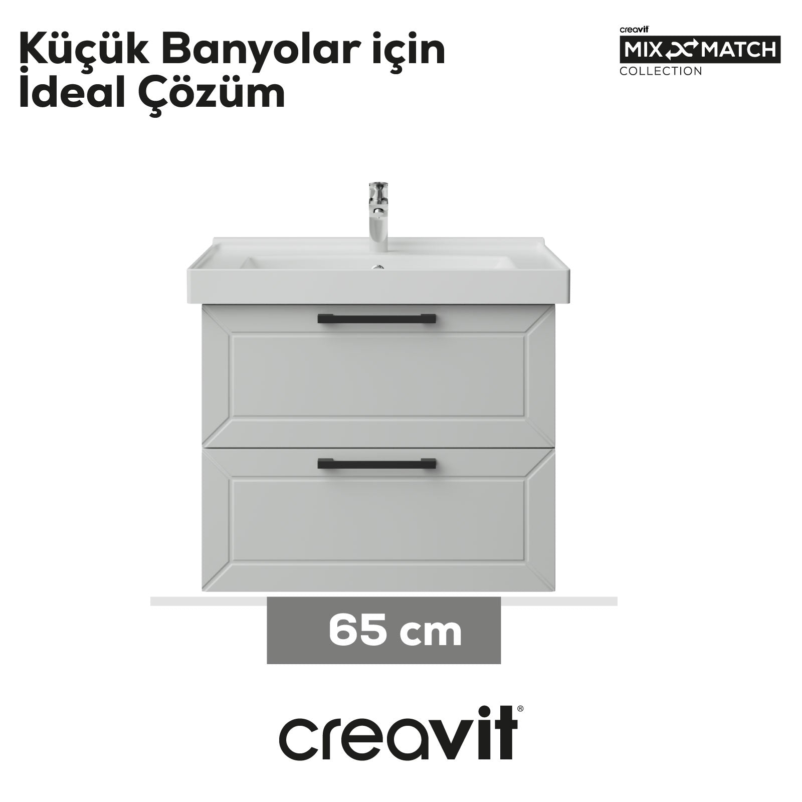 D20 65cm İki Çekmeceli Lavabo Dolabı Beyaz Lake Kapak (Demonte Gönderilir)