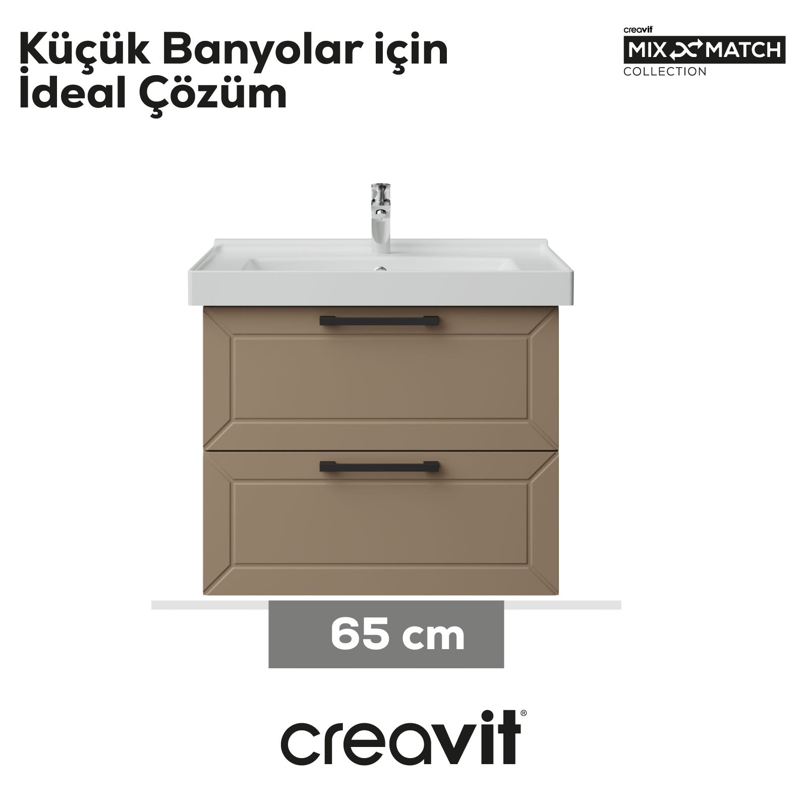 D20 65cm İki Çekmeceli Lavabo Dolabı Dafne Lake Kapak (Demonte)