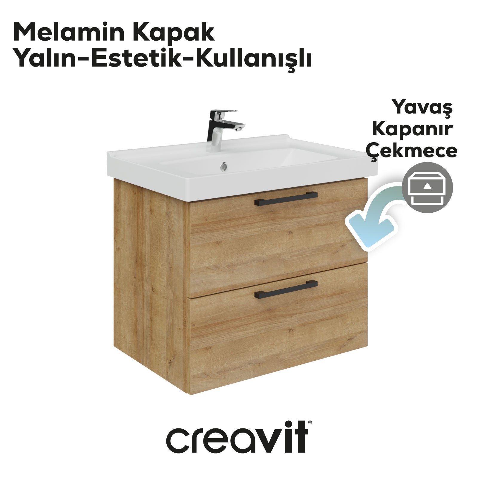 D20 65cm İki Çekmeceli Lavabo Dolabı Everest Melamin Kapak (Demonte)