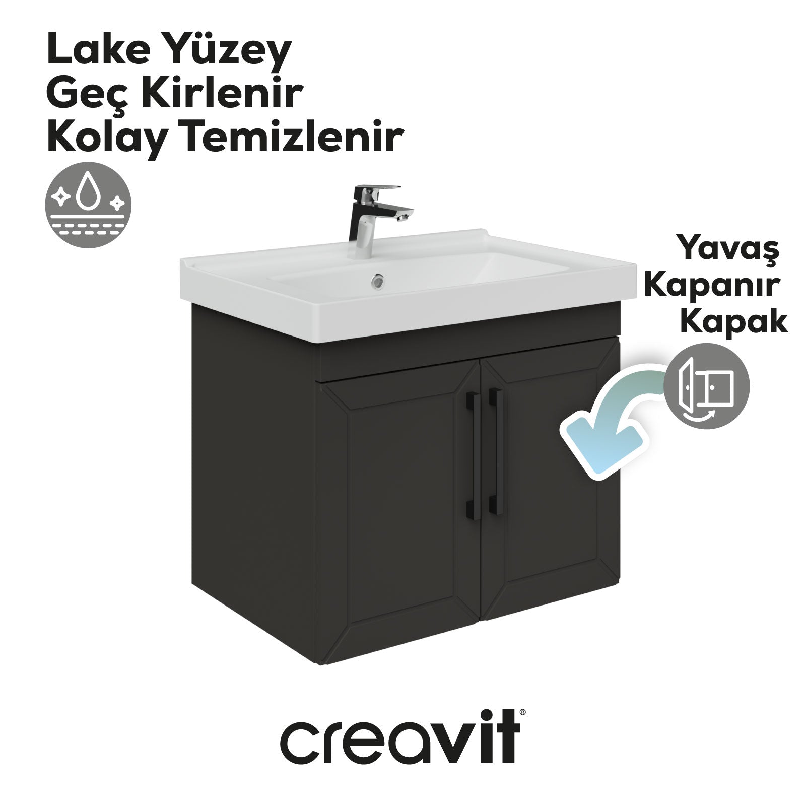 D20 65 cm Kapaklı Lavabo Dolabı Antrasit Lake Kapak (Demonte Gönderilir)