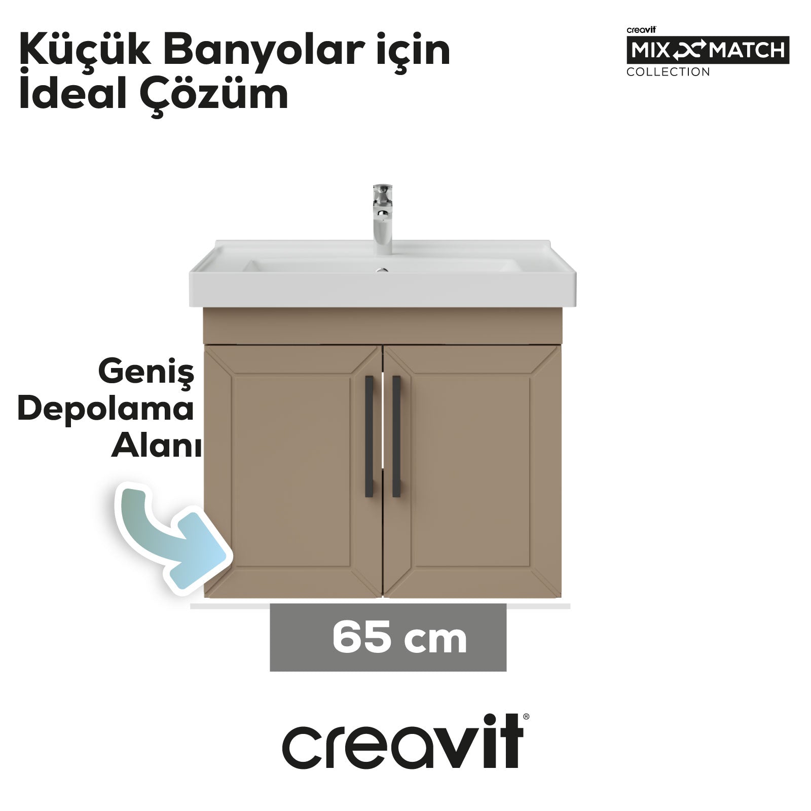 D20 65 cm Kapaklı Lavabo Dolabı Dafne Lake Kapak (Demonte Gödnerilir)