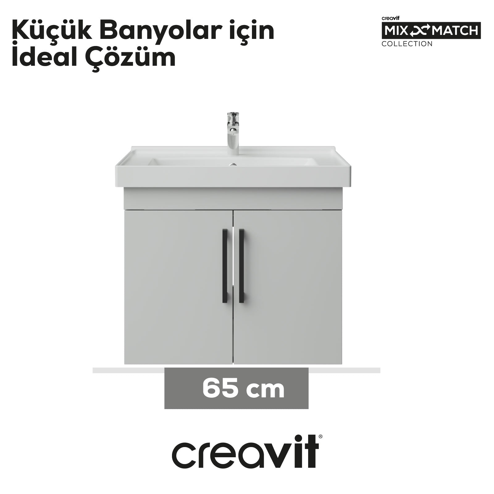 D20 65 cm Kapaklı Lavabo Dolabı Beyaz Melamin Kapak (Demonte Gönderilir)