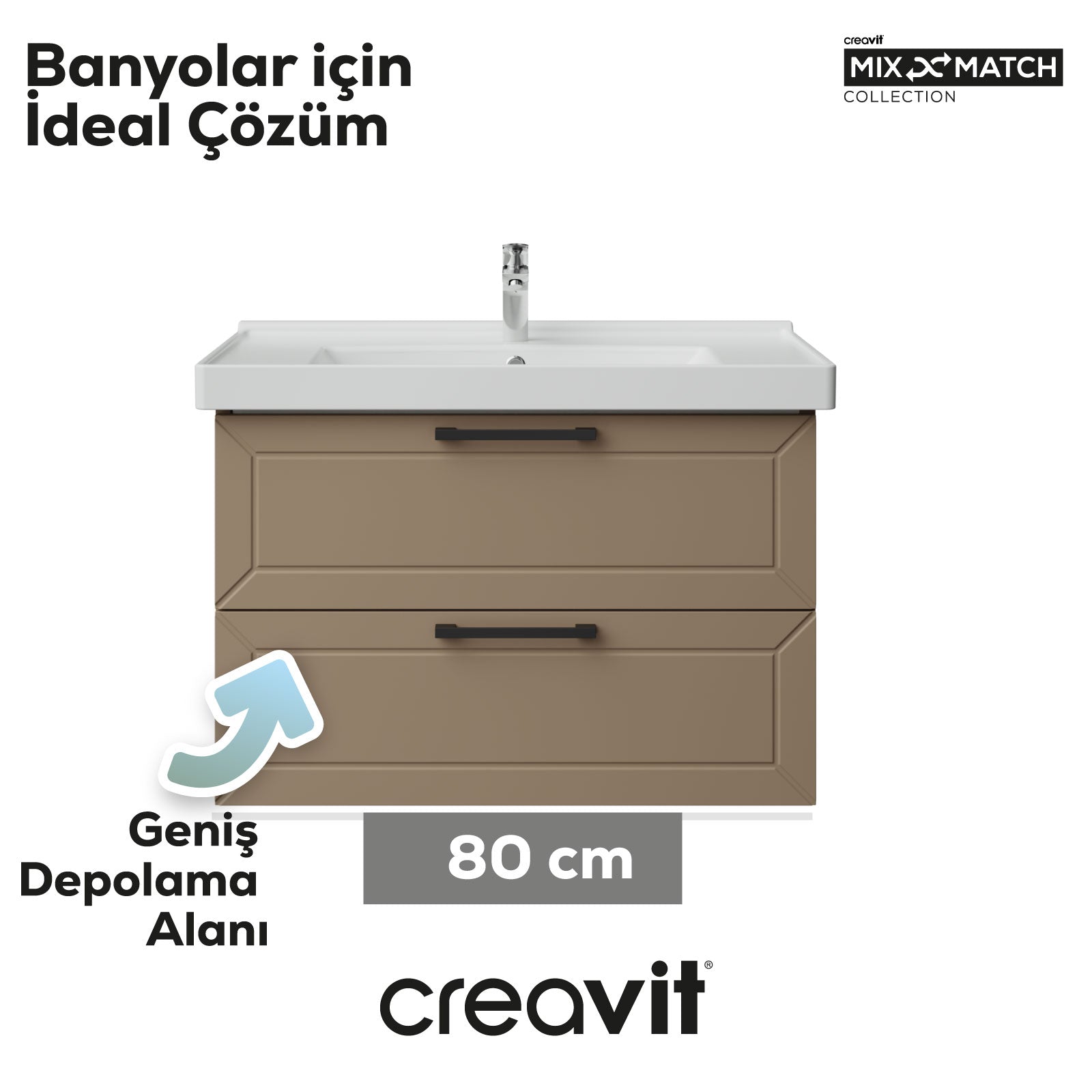 D20 80cm İki Çekmeceli Lavabo Dolabı Dafne Lake Kapak (Demonte)