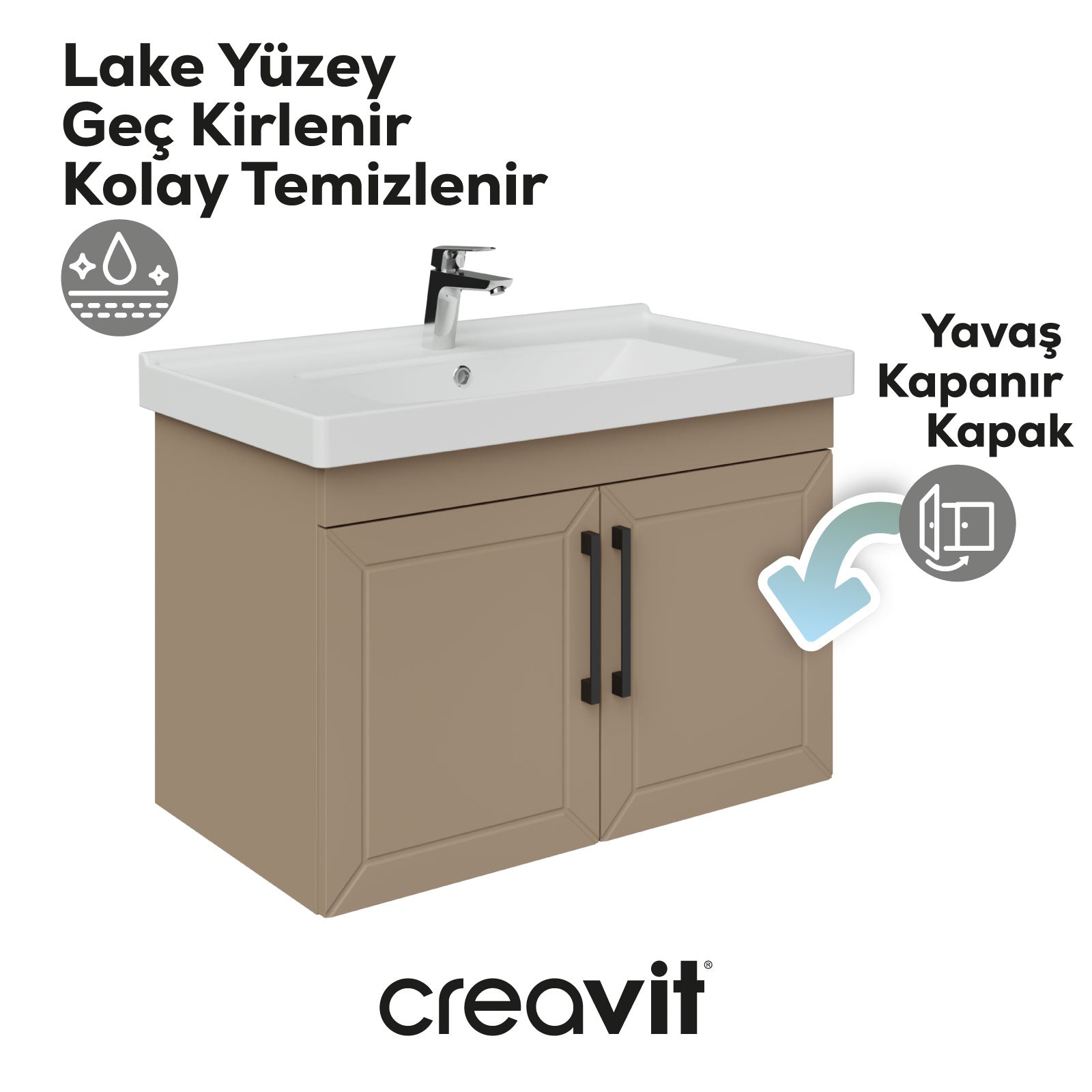 D20 80 cm Kapaklı Lavabo Dolabı Dafne Lake Kapak (Demonte)