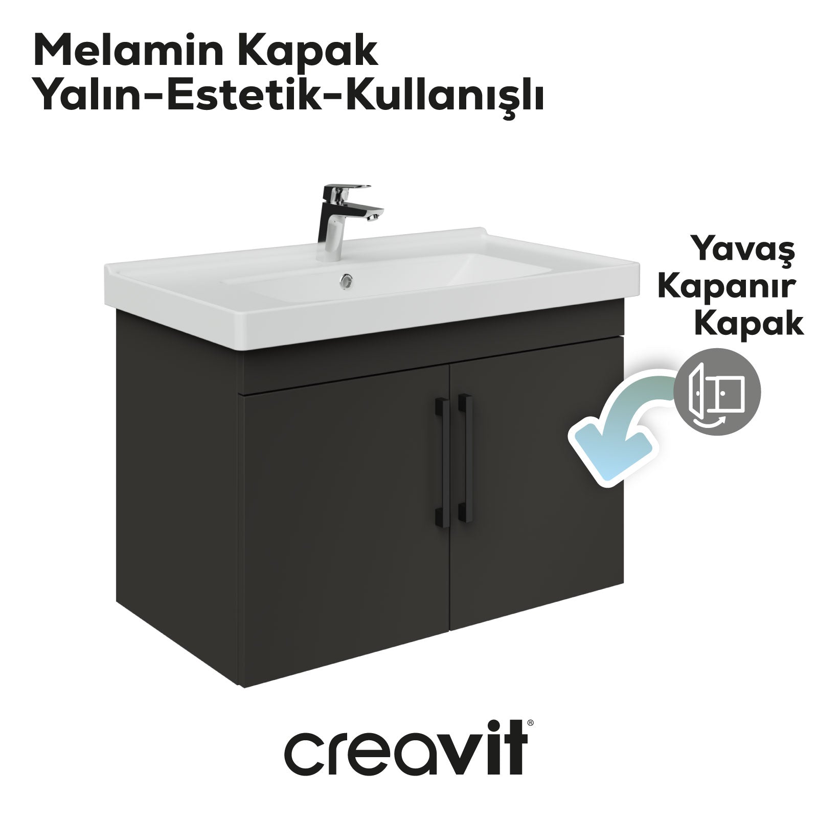 D20 80 cm Kapaklı Lavabo Dolabı Antrasit Melamin Kapak (Demonte)