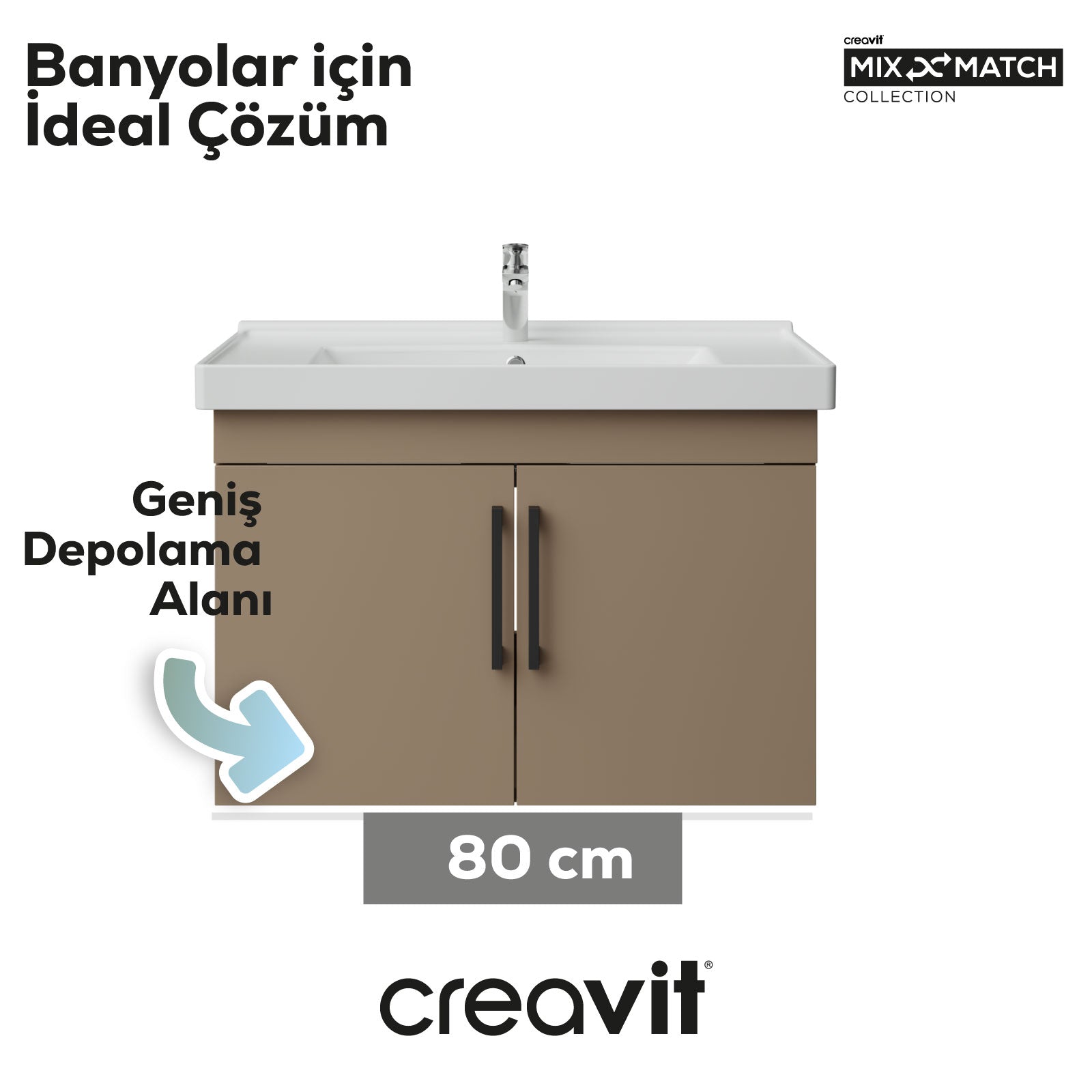 D20 80 cm Kapaklı Lavabo Dolabı Dafne Melamin Kapak (Demonte)