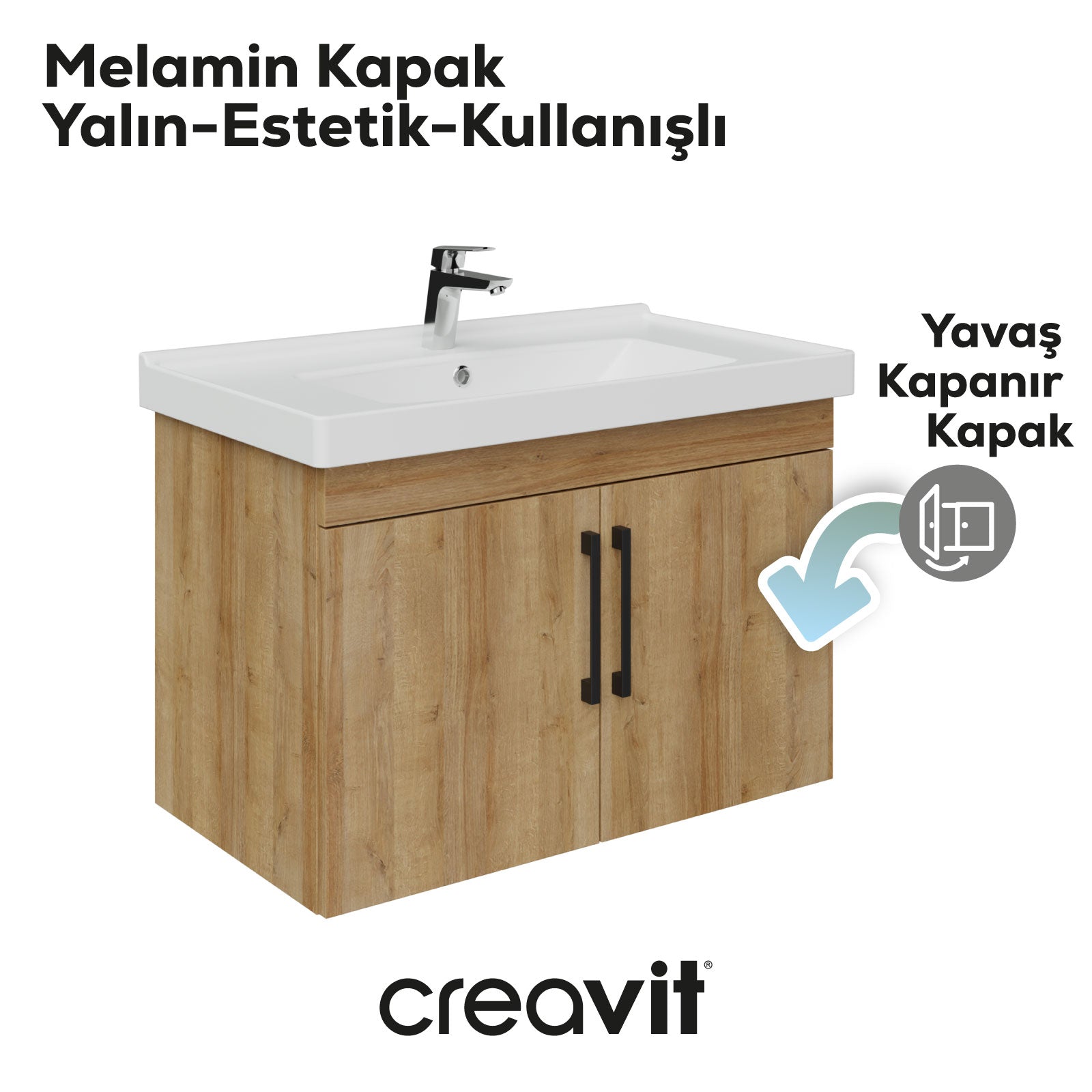 D20 80 cm Kapaklı Lavabo Dolabı Everest Melamin Kapak (Demonte)