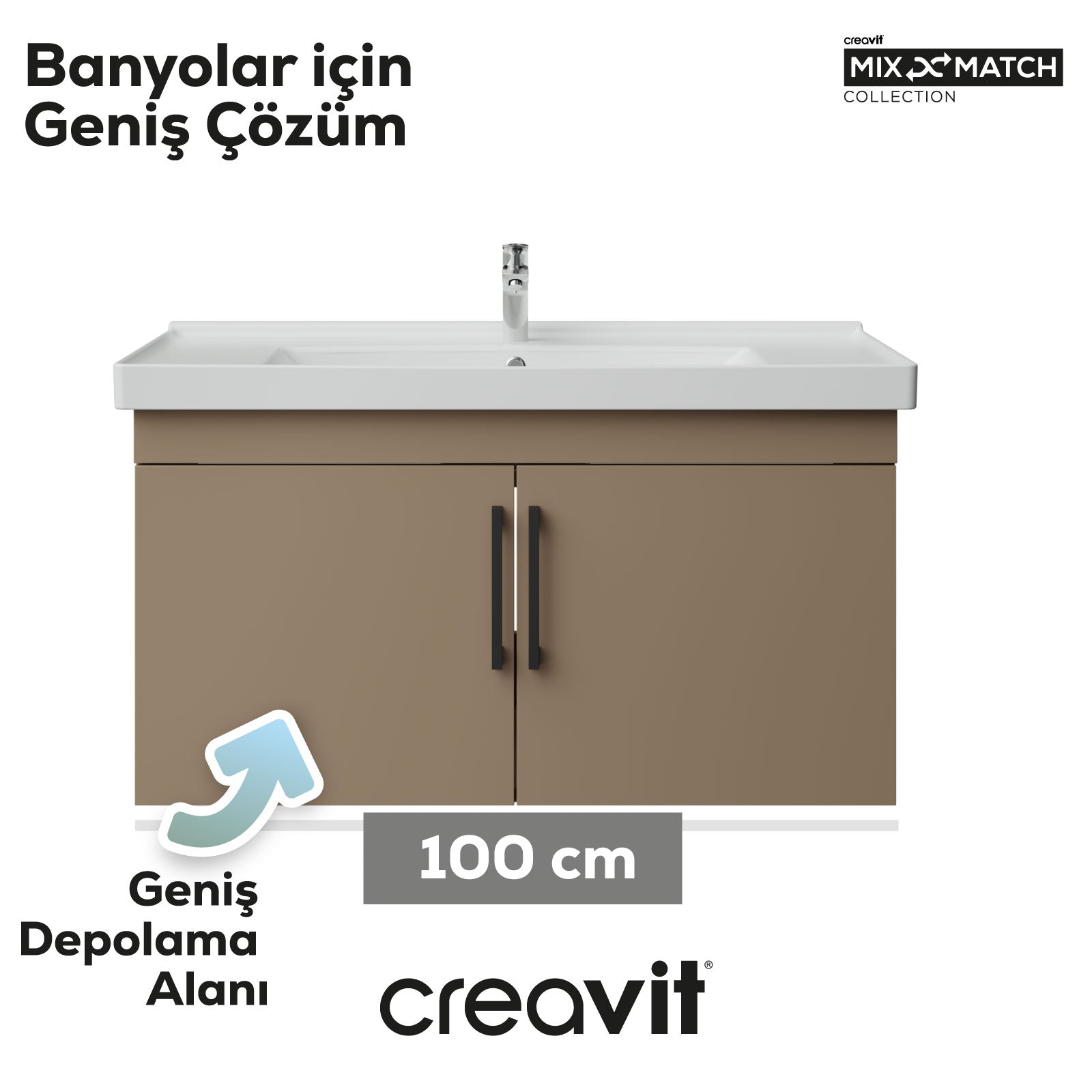 D20 100 cm Kapaklı Lavabo Dolabı Dafne Melamin Kapak (Demonte Gönderilir)