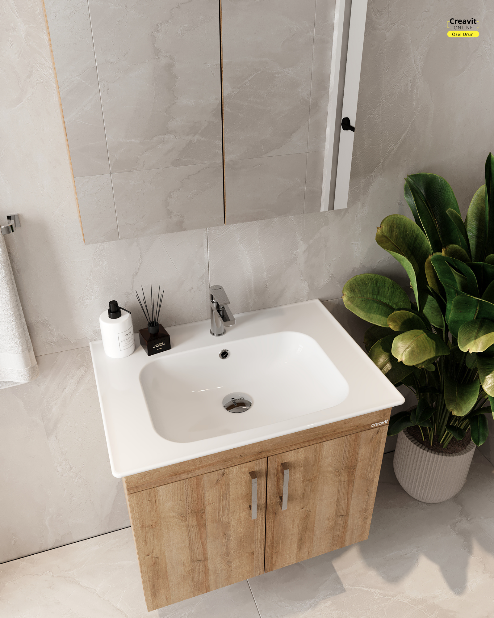 E10 65 Cm Everest Kapaklı Lavabo Dolabı İkili Set