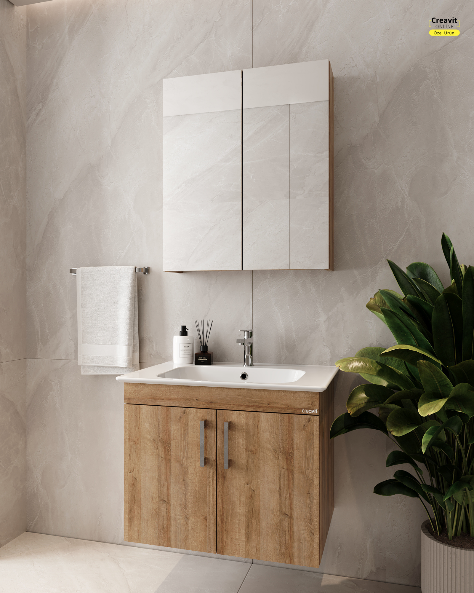 E10 65 Cm Everest Kapaklı Lavabo Dolabı İkili Set