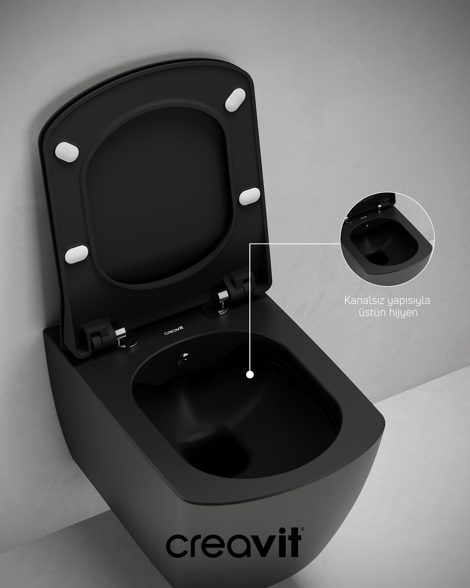 Elegant Rim-Off Duroplast Yavaş Kapanan Klozet Kapaklı Kömür Karası Set