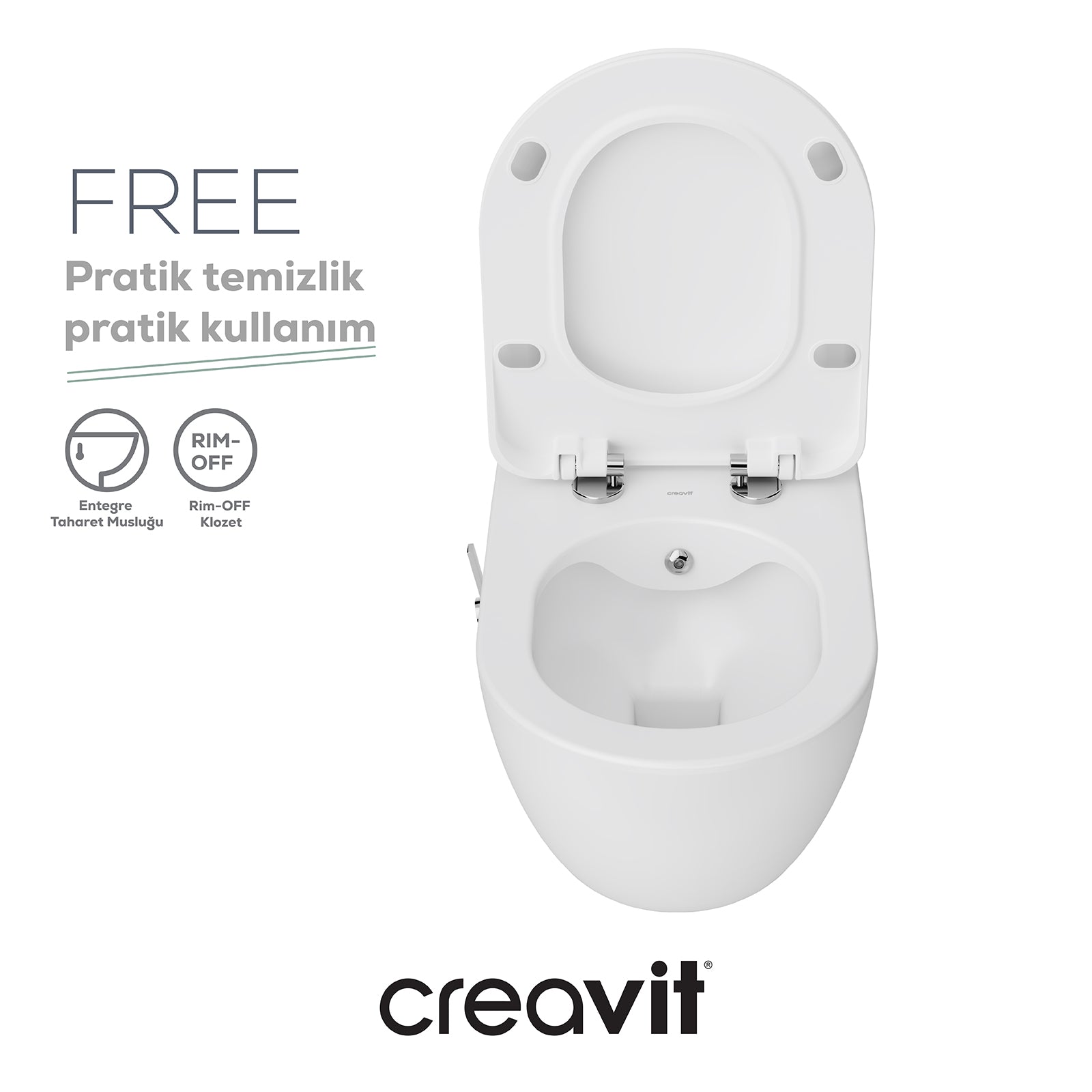 Free Rim-Off Entegre Taharet Musluklu (Sıcak&Soğuk) Asma Klozet - Set - Creavit | Banyo Bu Tarafta