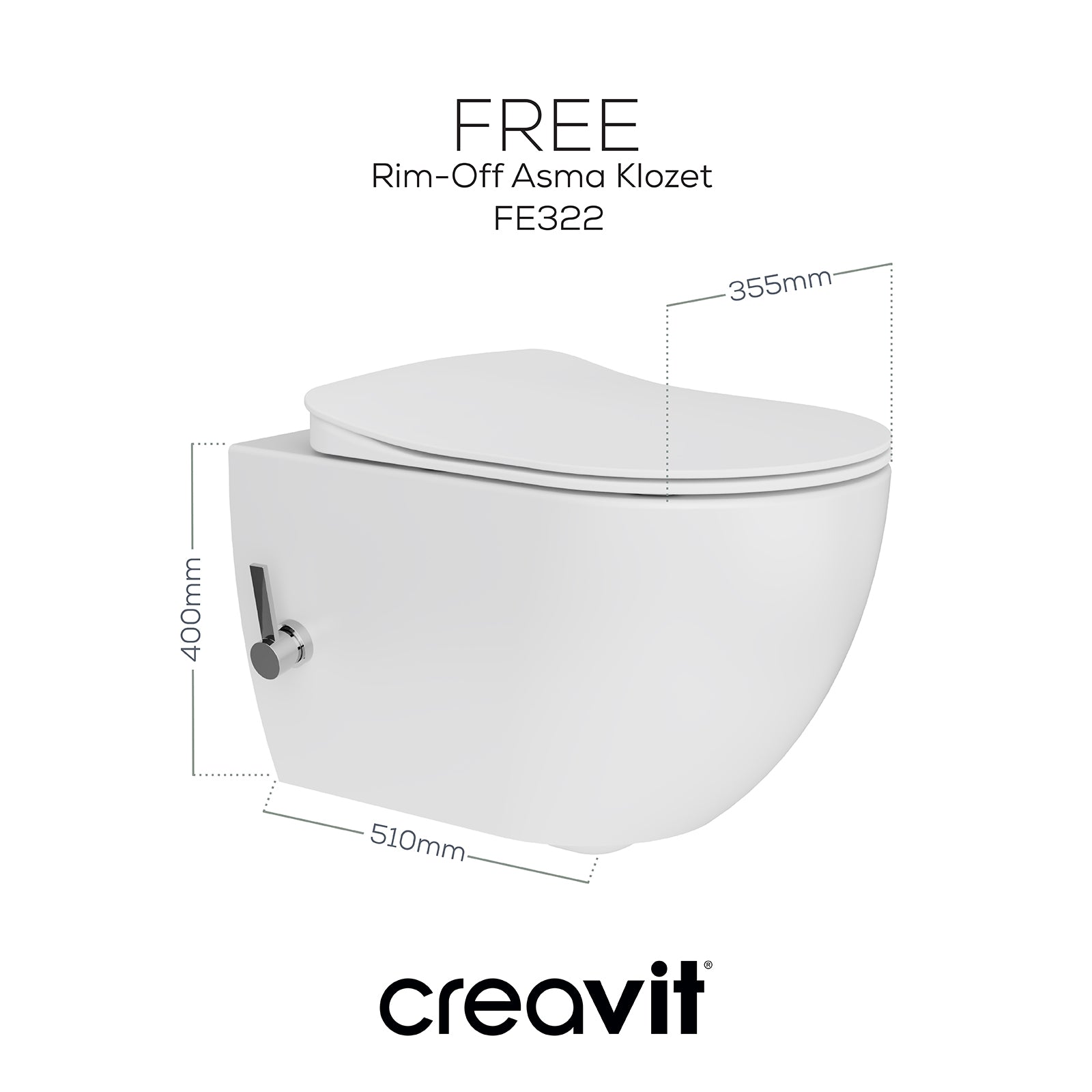 Free Rim-Off Entegre Taharet Musluklu (Sıcak&Soğuk) Asma Klozet - Set - Creavit | Banyo Bu Tarafta