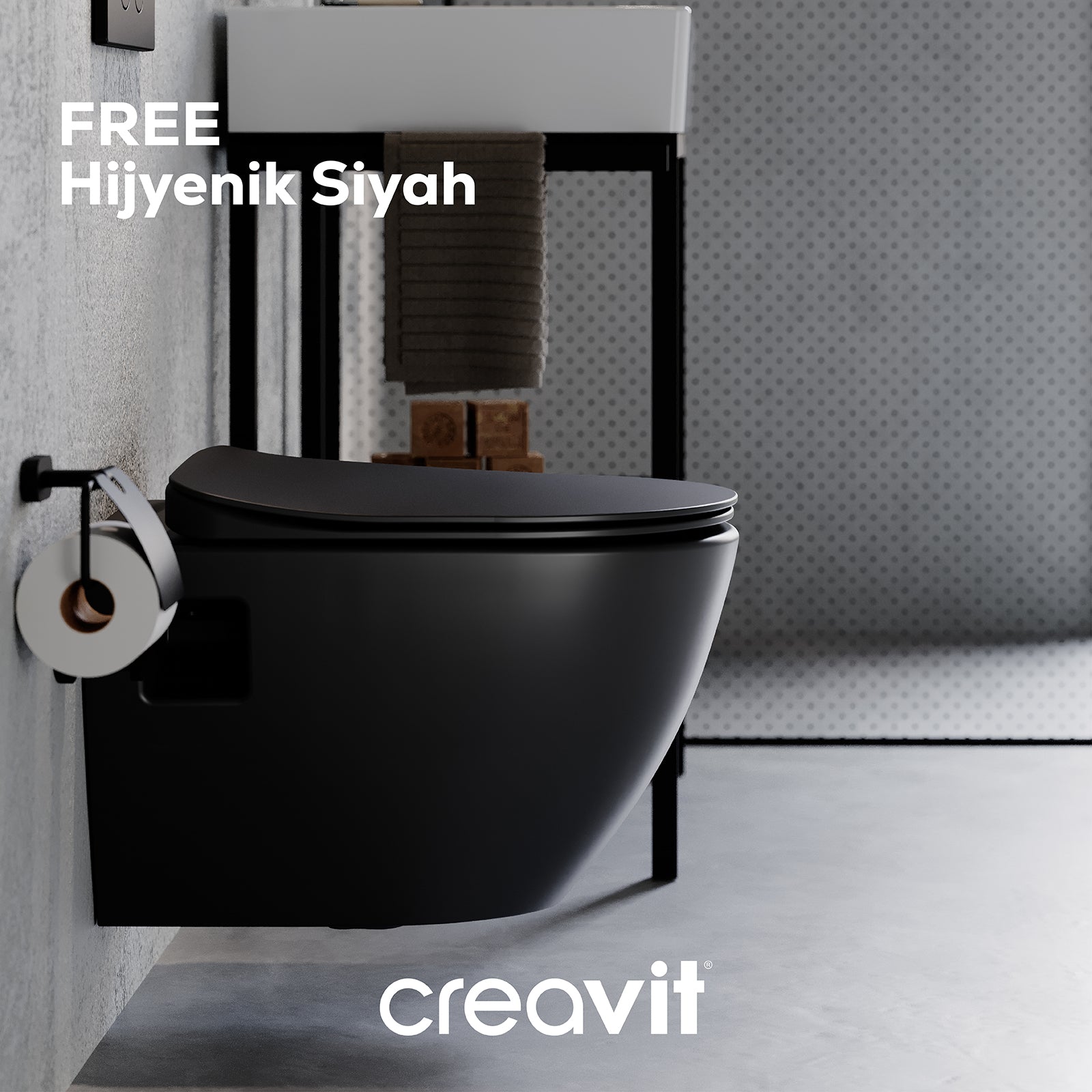 Free Rim-Off Asma Klozet Mat Siyah - Creavit | Banyo Bu Tarafta