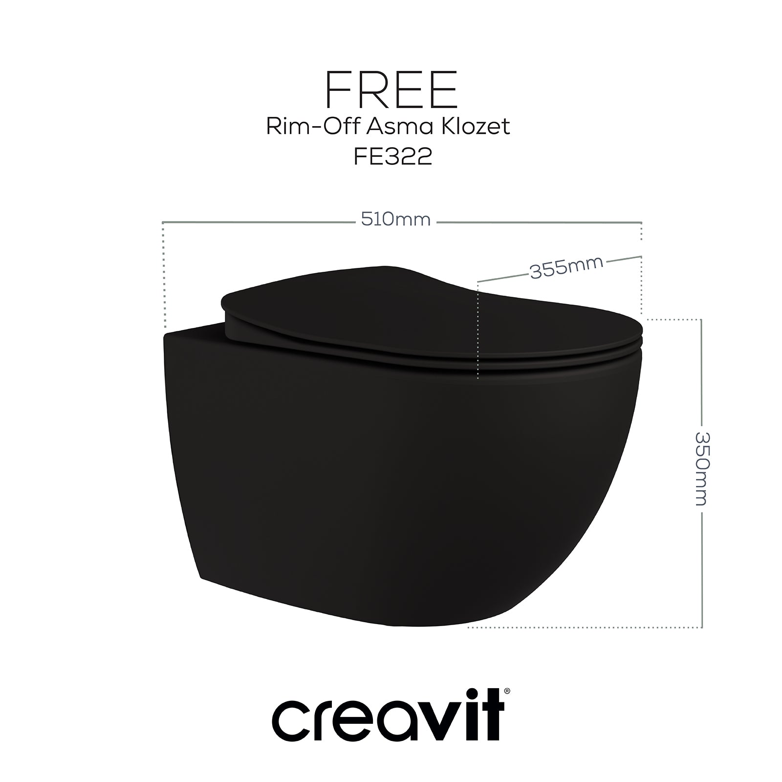 Free Rim-Off Asma Klozet Mat Siyah - Creavit | Banyo Bu Tarafta