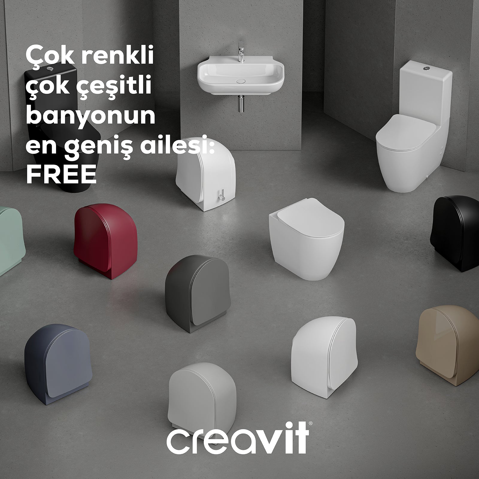 Free Asma Klozet Mat Antrasit - Creavit | Banyo Bu Tarafta