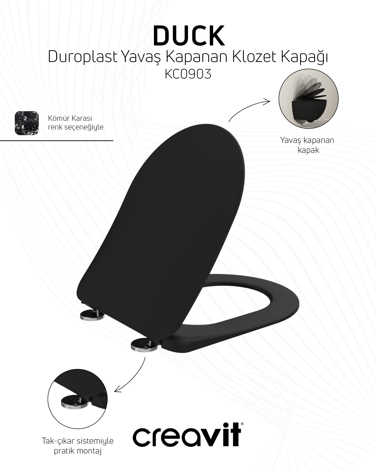 Free Rim-Off Duroplast Soft Close Toilet Seat Set in Charcoal Black