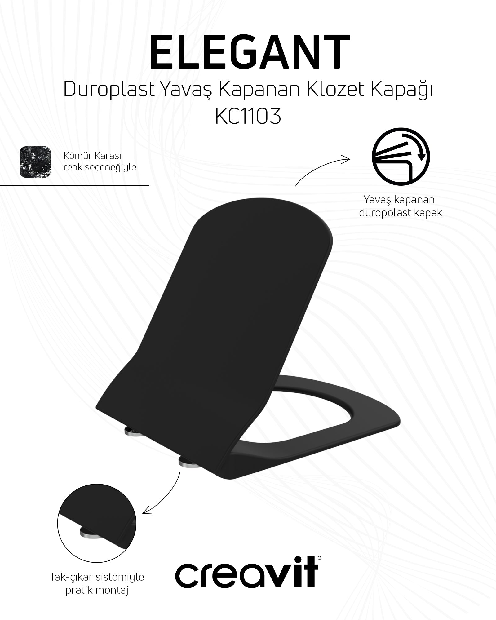 Elegant Rim-Off Duroplast Soft Close Toilet Seat Set in Charcoal Black