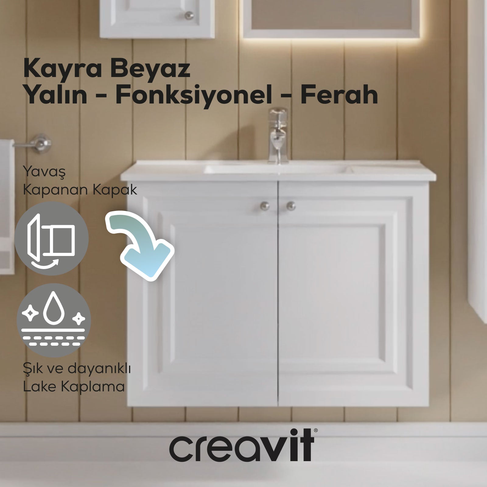 Kayra Sink Cabinet with Cover 80cm Matte White