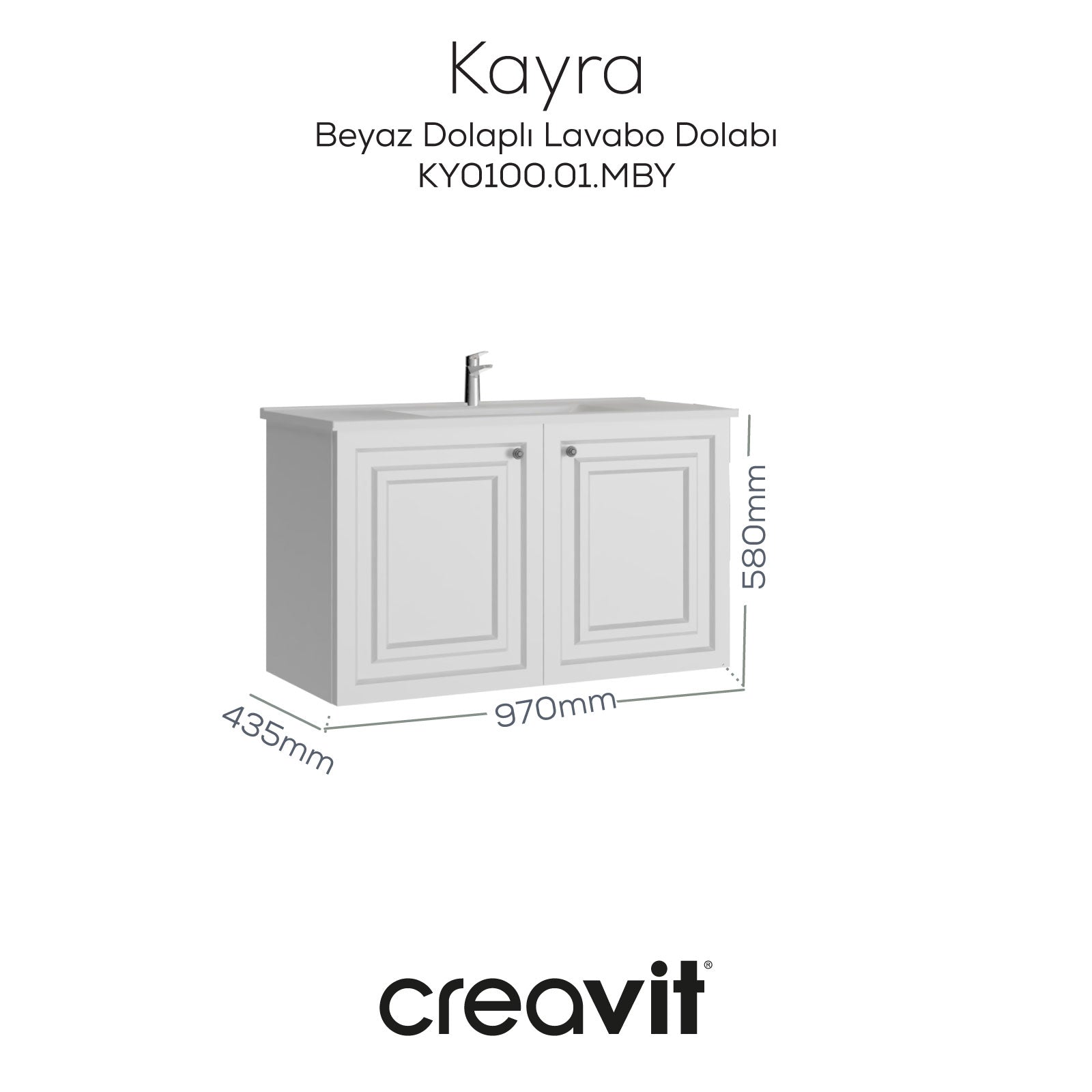 Kayra Lavabo Dolabı Kapaklı 100cm Mat Beyaz