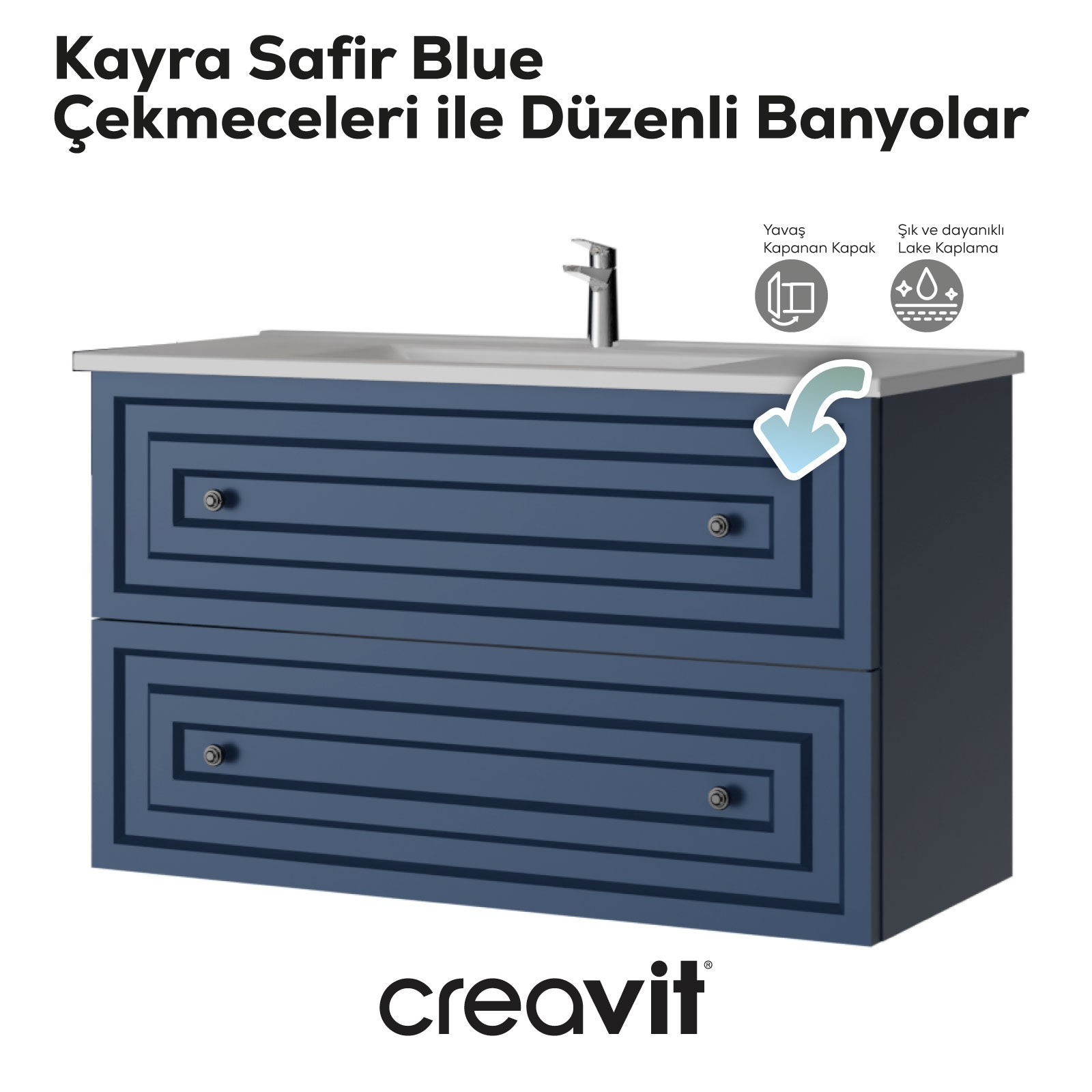 Kayra Sink Cabinet with Drawers 100cm MatSafireBlue