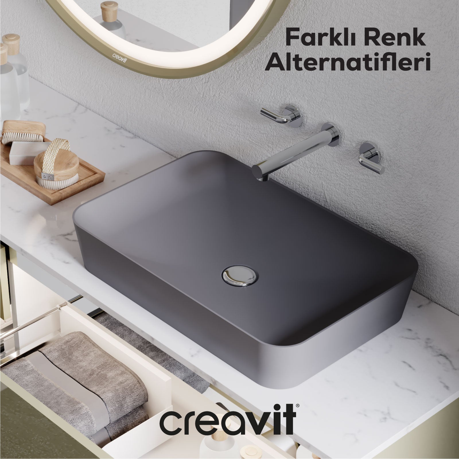 Loop Dikdörtgen Çanak Lavabo 40x60cm Beyaz - Creavit | Banyo Bu Tarafta