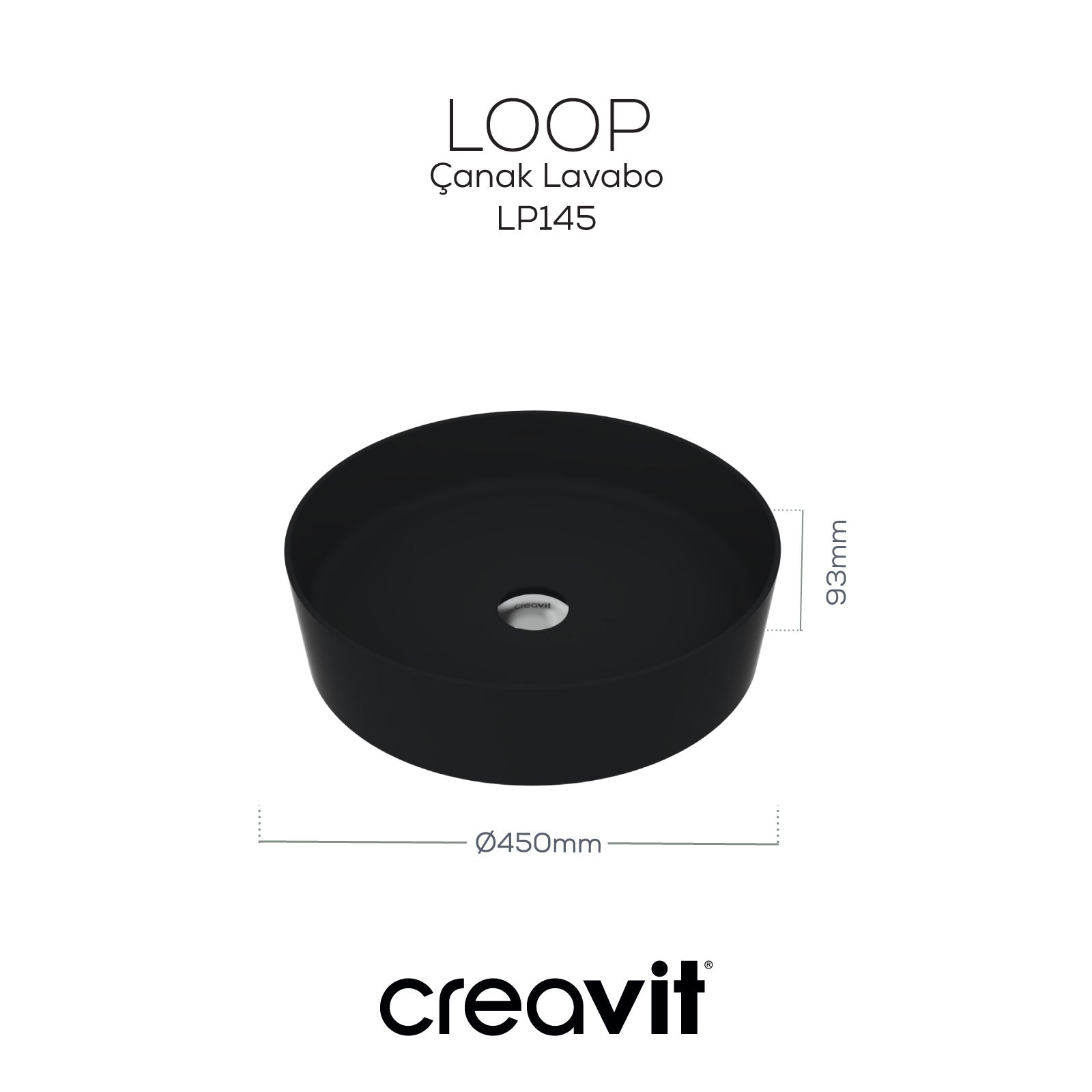 Loop Yuvarlak Çanak Lavabo Ø45 cm Mat Siyah - Creavit | Banyo Bu Tarafta