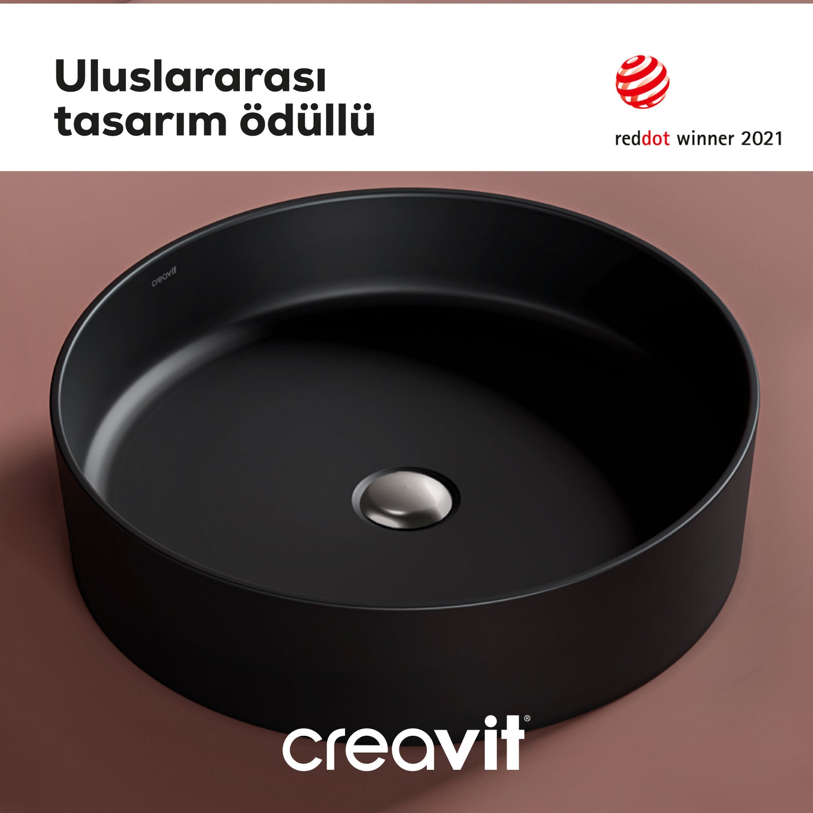 Loop Yuvarlak Çanak Lavabo Ø45 cm Mat Siyah - Creavit | Banyo Bu Tarafta