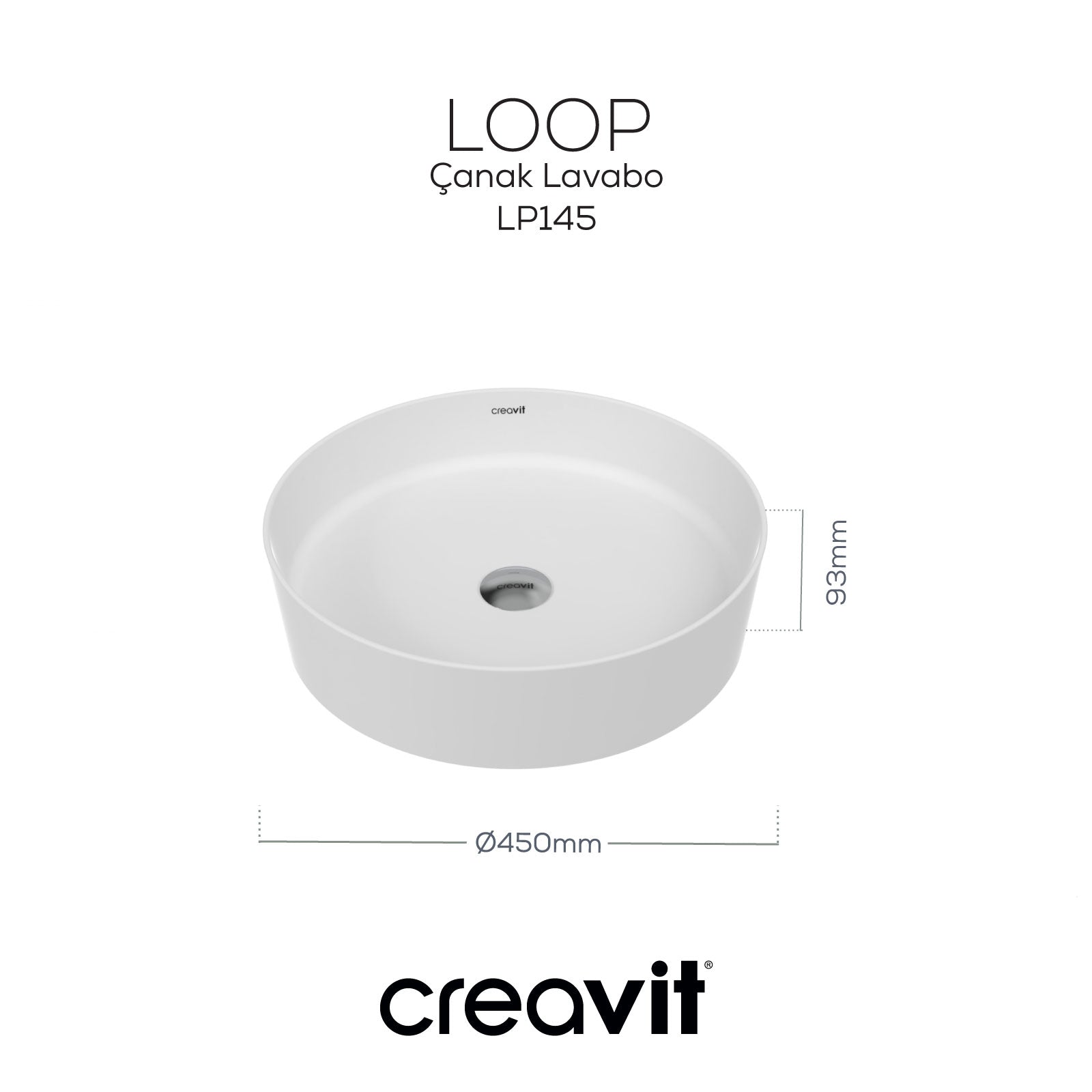 Loop Yuvarlak Çanak Lavabo Ø45 cm + Lavabo Sifon Başlığı + Solo Uzun Lavabo Armatürü Set