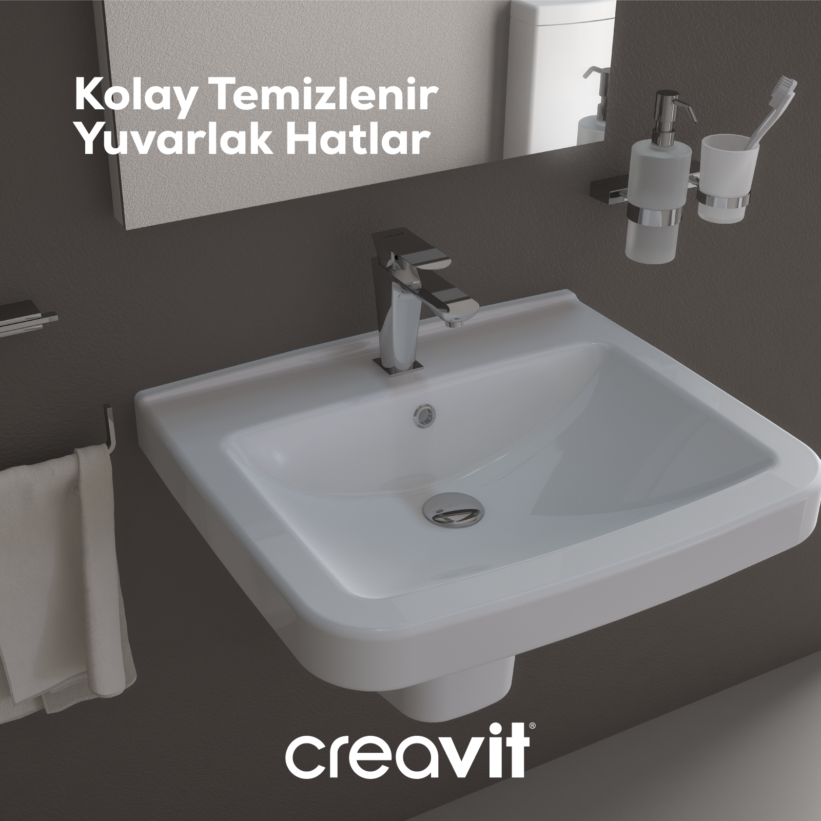 Lara Lavabo 60 cm Beyaz - Creavit | Banyo Bu Tarafta