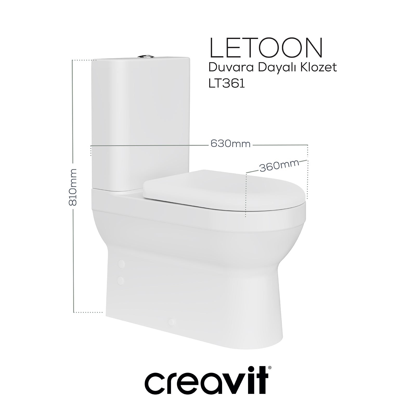 Letoon Klozet Rim-Off Duvara Dayalı Beyaz - Creavit | Banyo Bu Tarafta