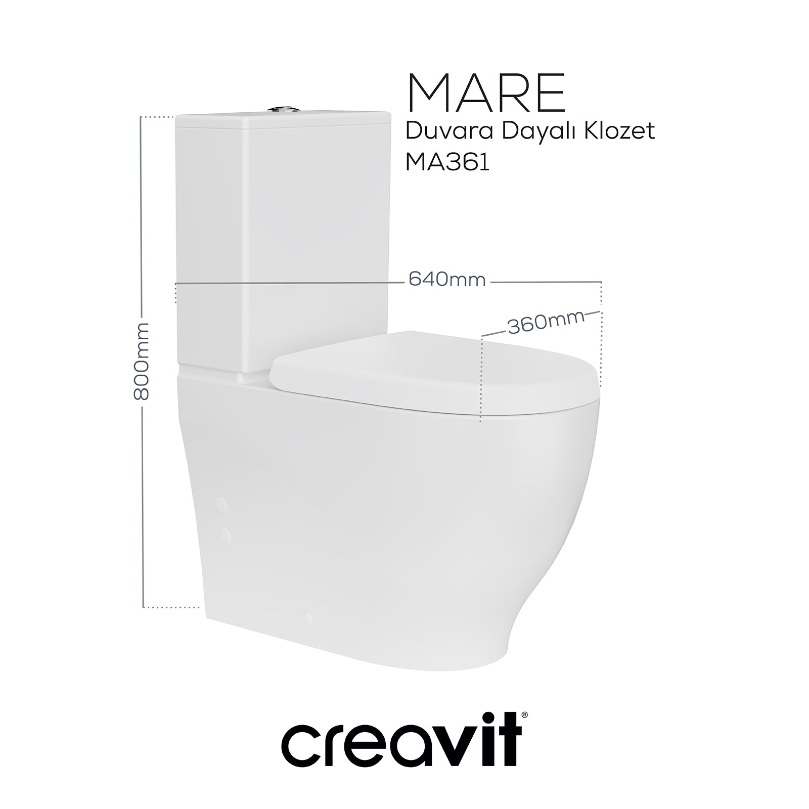 Mare Rim-Off Duvara Dayalı Klozet Beyaz - Creavit | Banyo Bu Tarafta