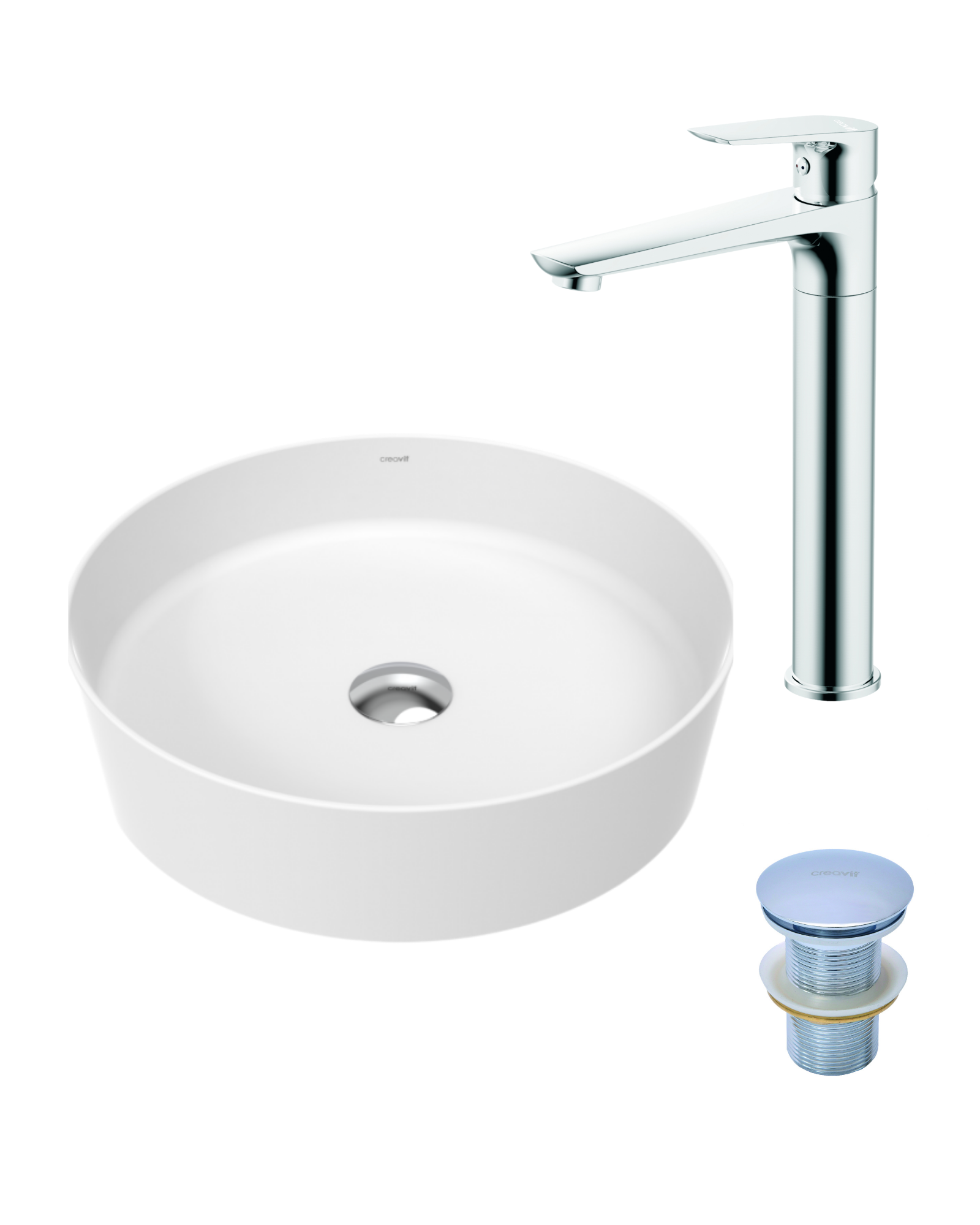 Loop Beyaz Çanak Lavabo Armatür ve Sifon Başlığı Seti