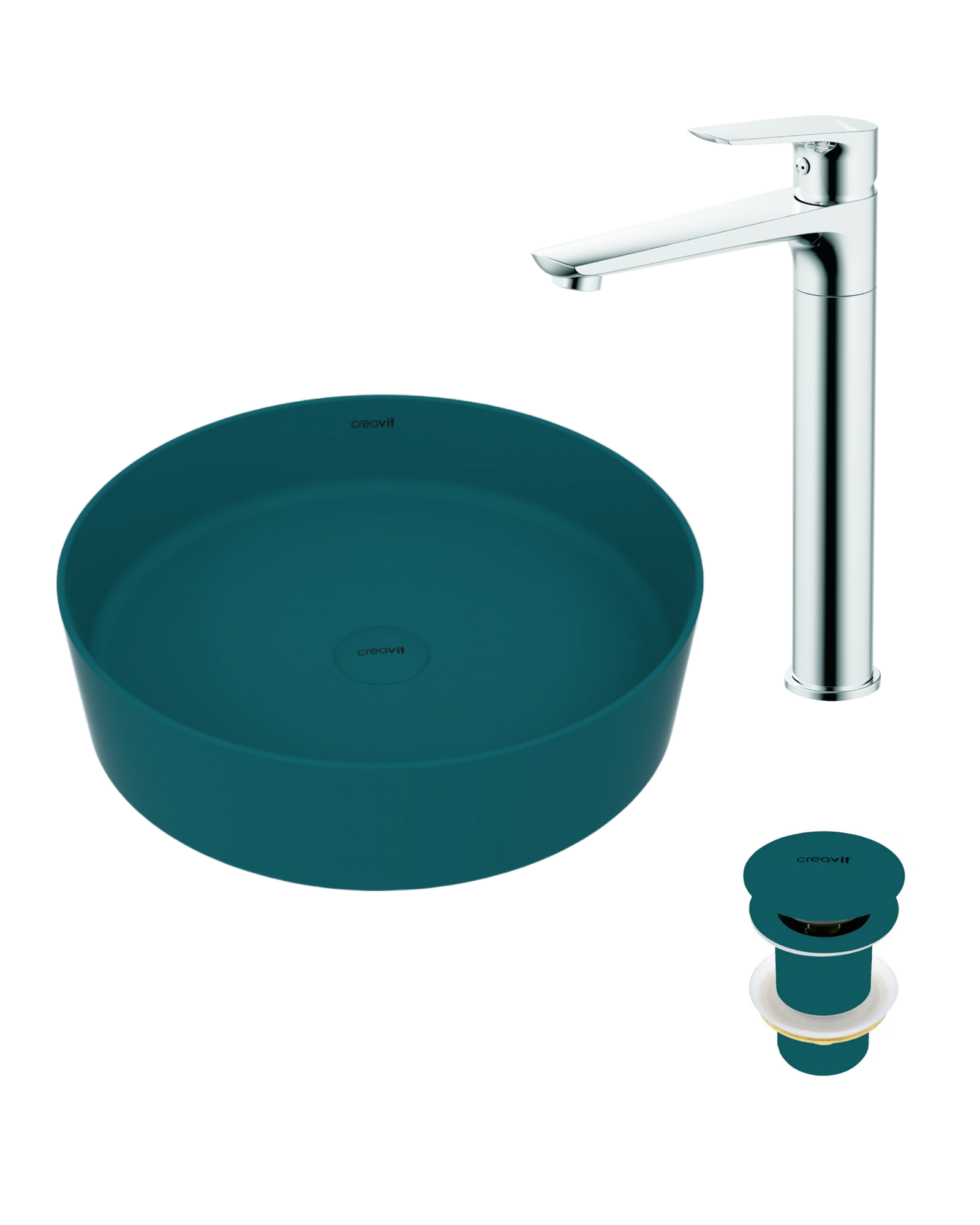 Loop Mint Yeşili Çanak Lavabo Armatür ve Sifon Başlığı Set