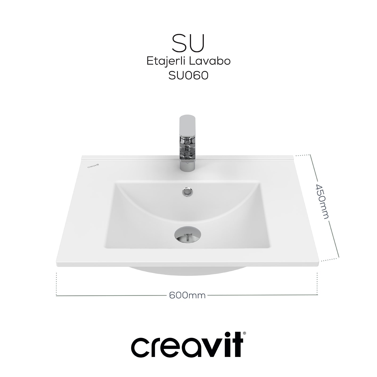 Su Etajerli Lavabo 60 cm Beyaz - Creavit | Banyo Bu Tarafta