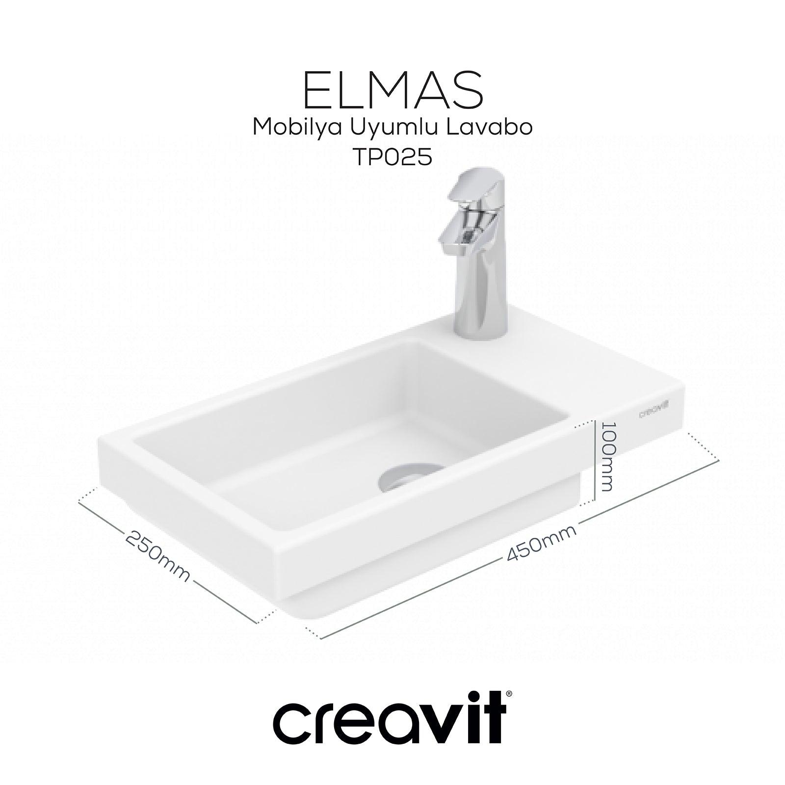 Elmas Lavabo 45 cm Beyaz - Creavit | Banyo Bu Tarafta